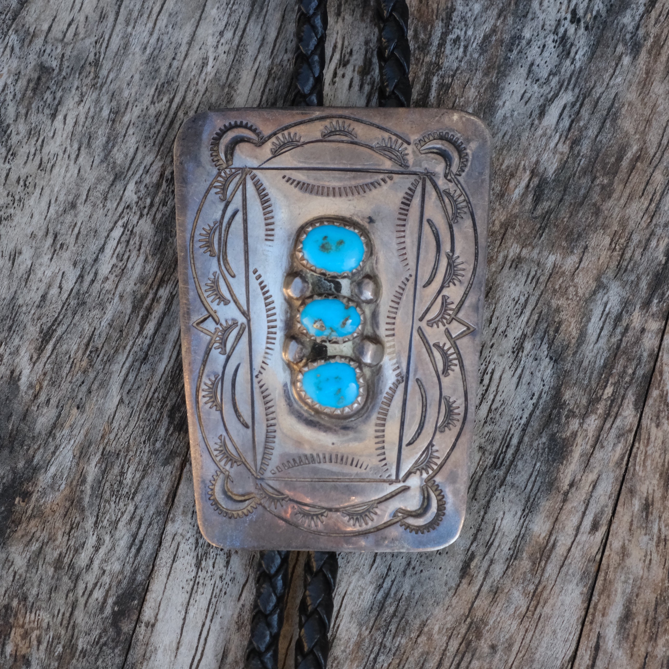 Vintage Sterling 3-Stone Turquoise Bolo Tie