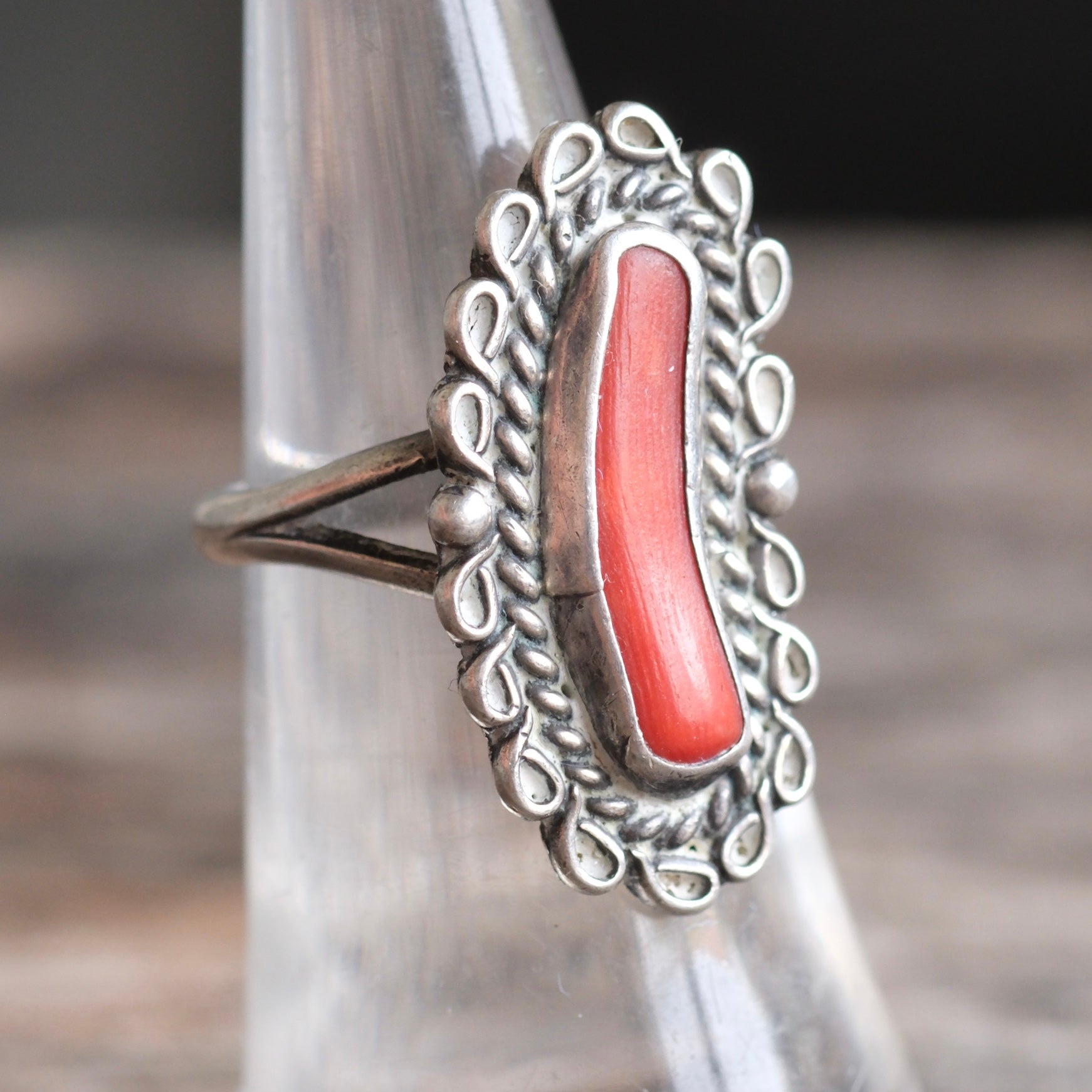 Vintage Sterling Coral Ring 5.75