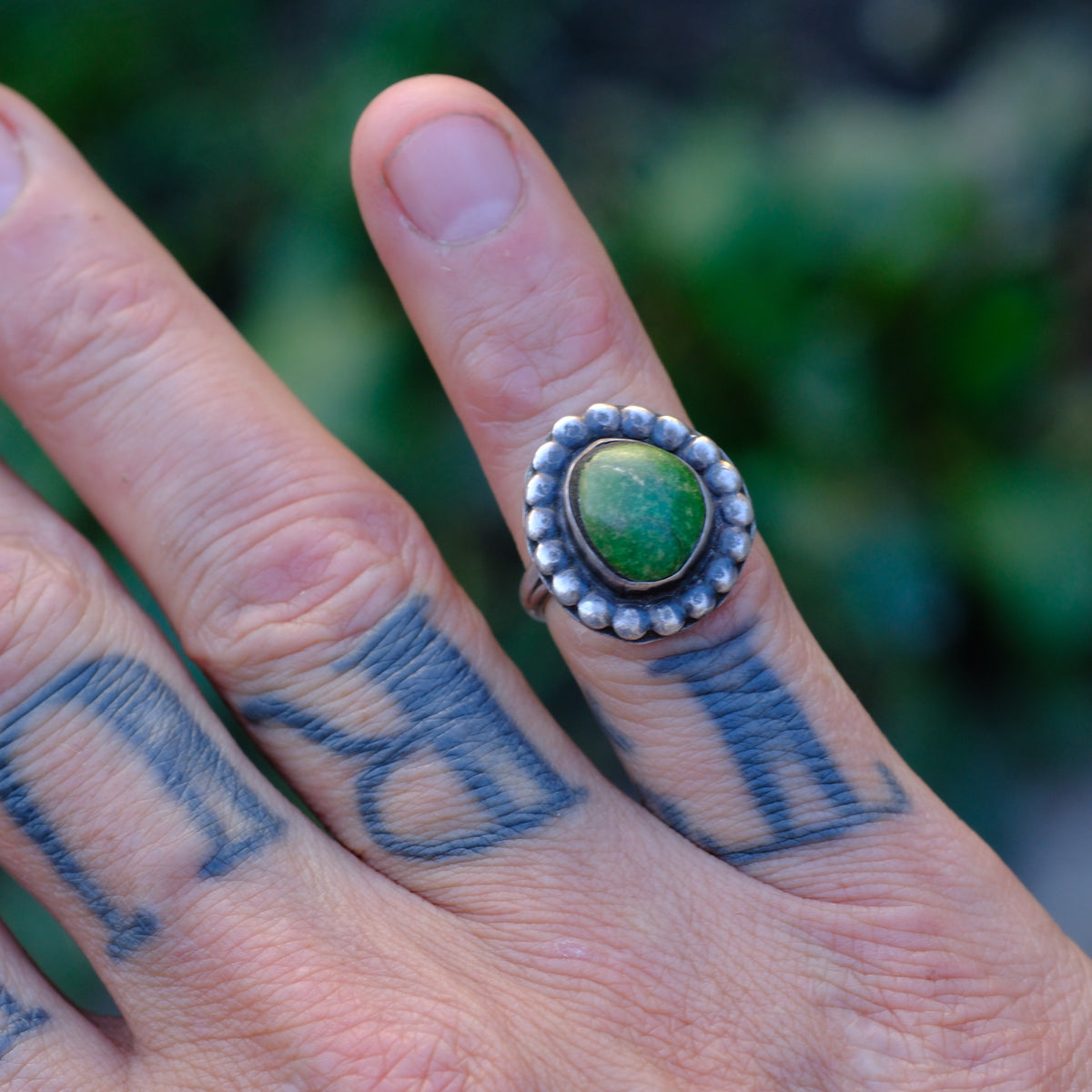 Vintage Sterling Turquoise Dotted Ring 5.25