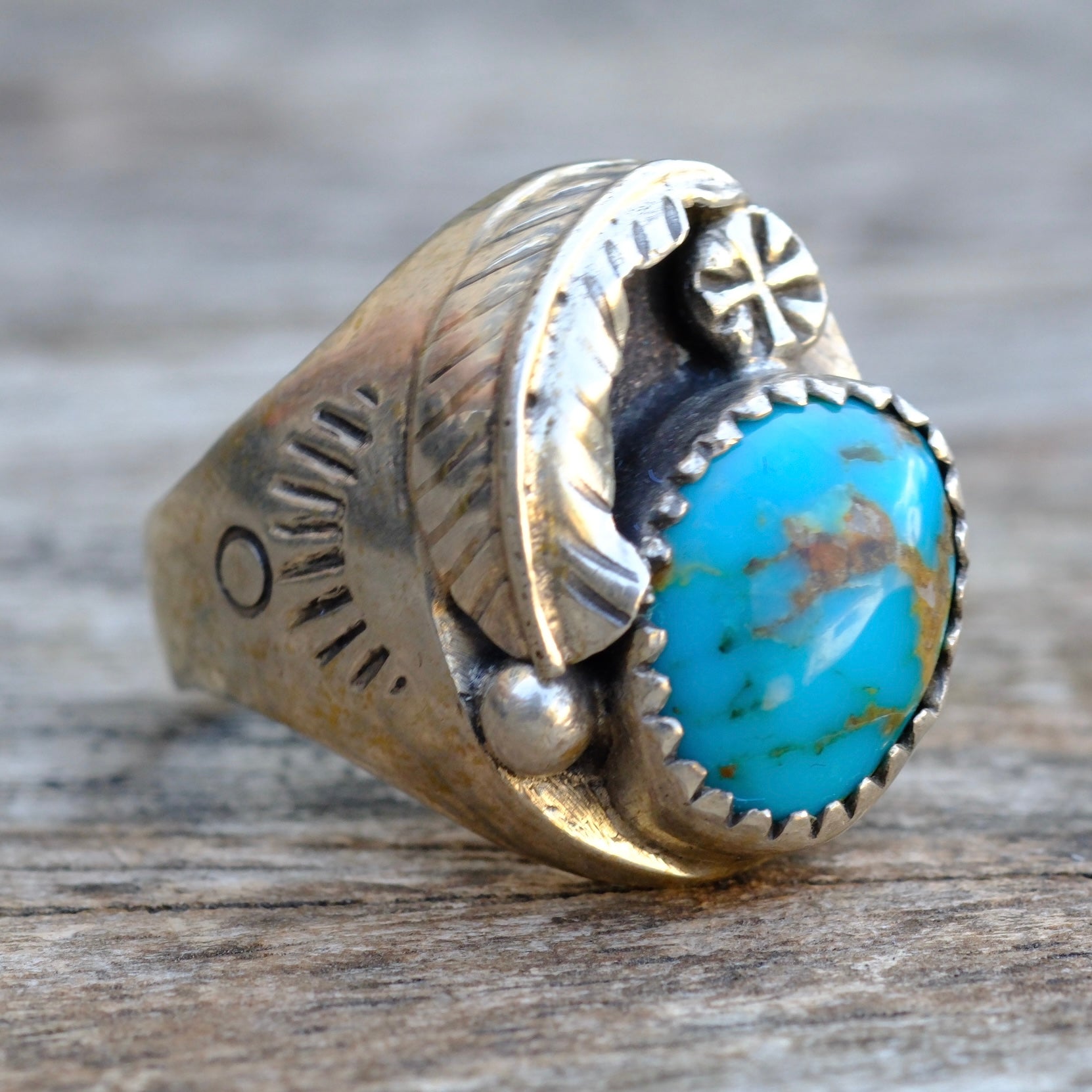 Vintage Sterling Turquoise Feather Ring 8