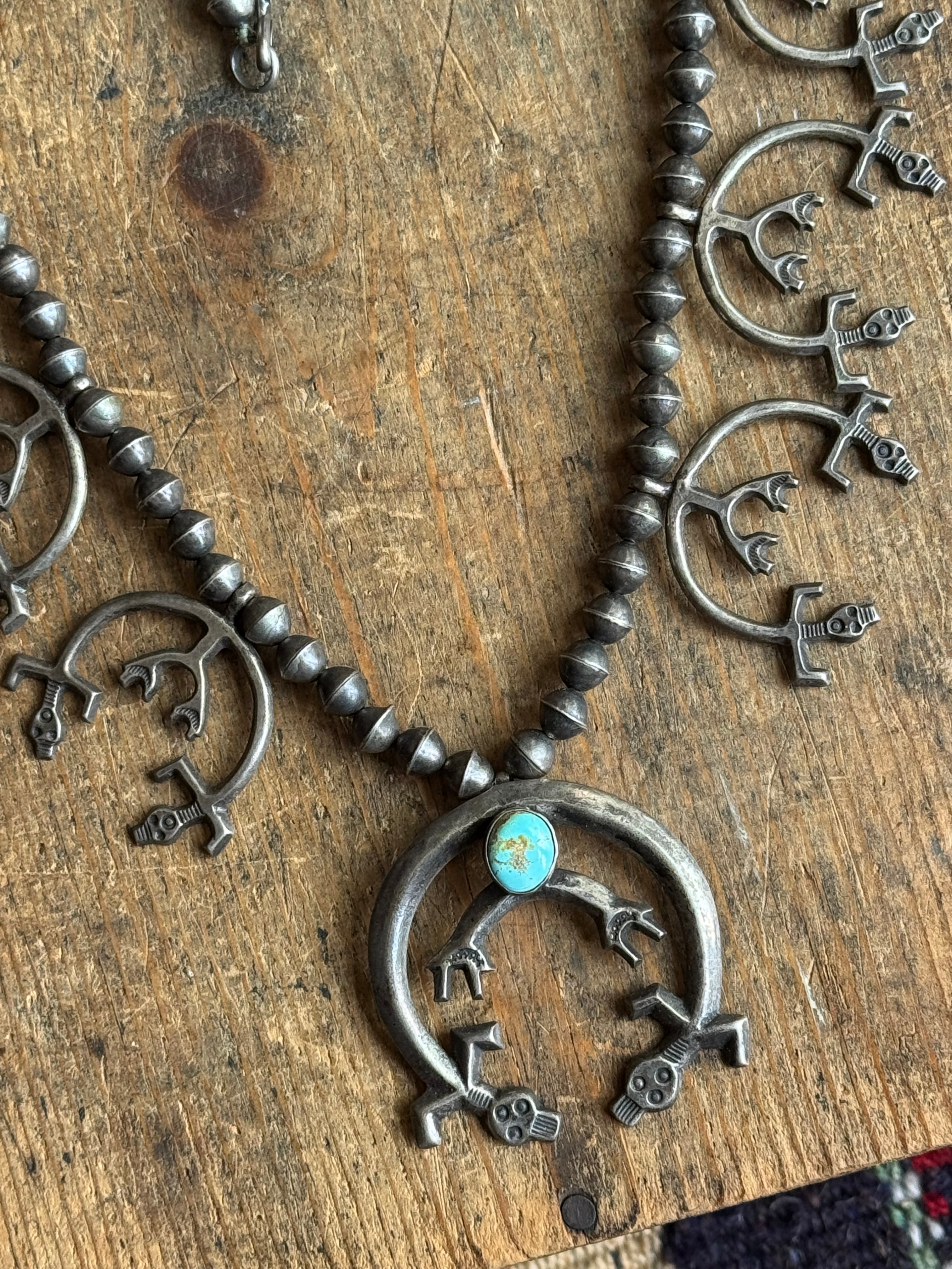 Vintage Sterling Silver Turquoise Yei Rainbow Woman Squash Blossom