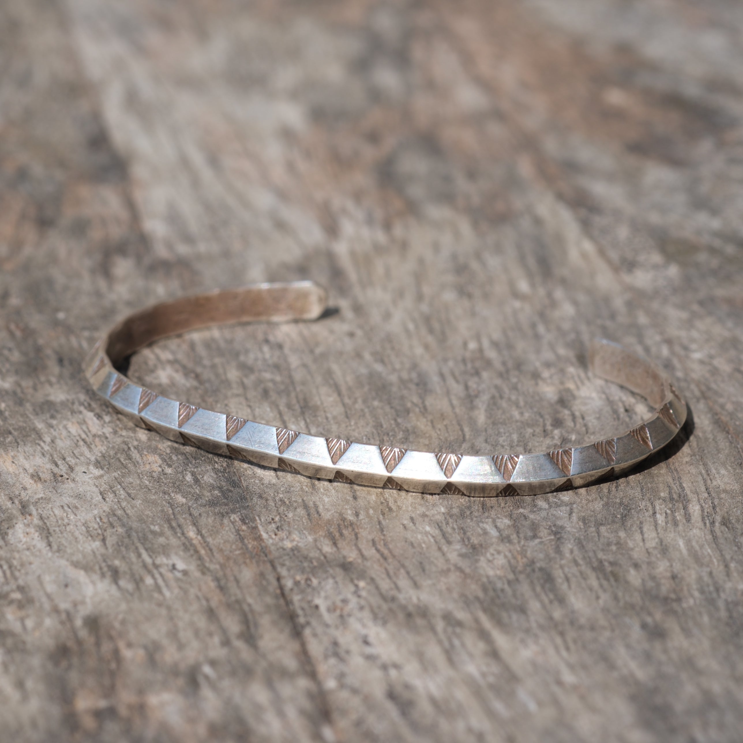 Vintage Sterling Silver Triangle Stamped Triangle Cuff