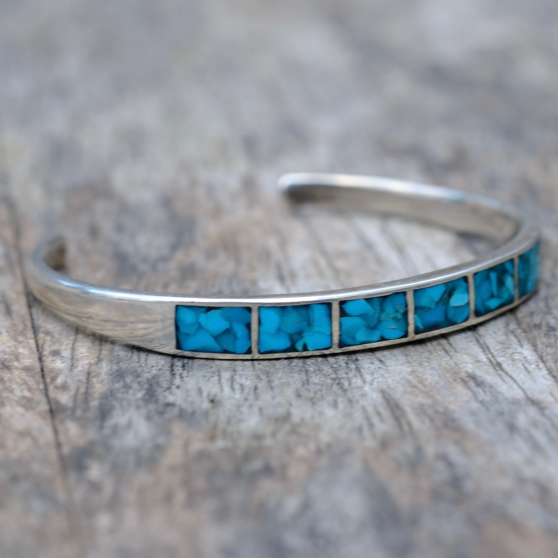 Vintage Sterling Crushed Turquoise Cuff Bracelet