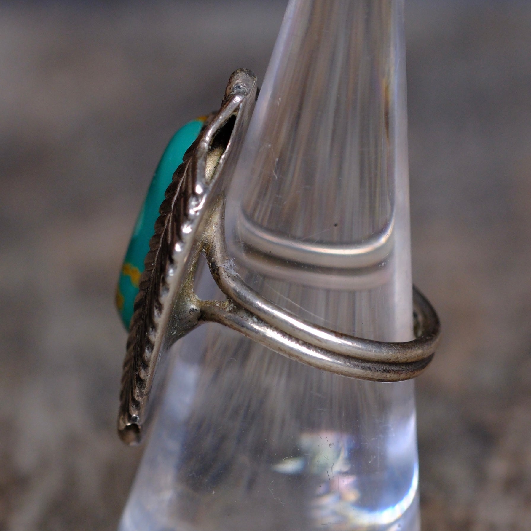 Vintage Sterling Turquoise Feather Ring 6.5