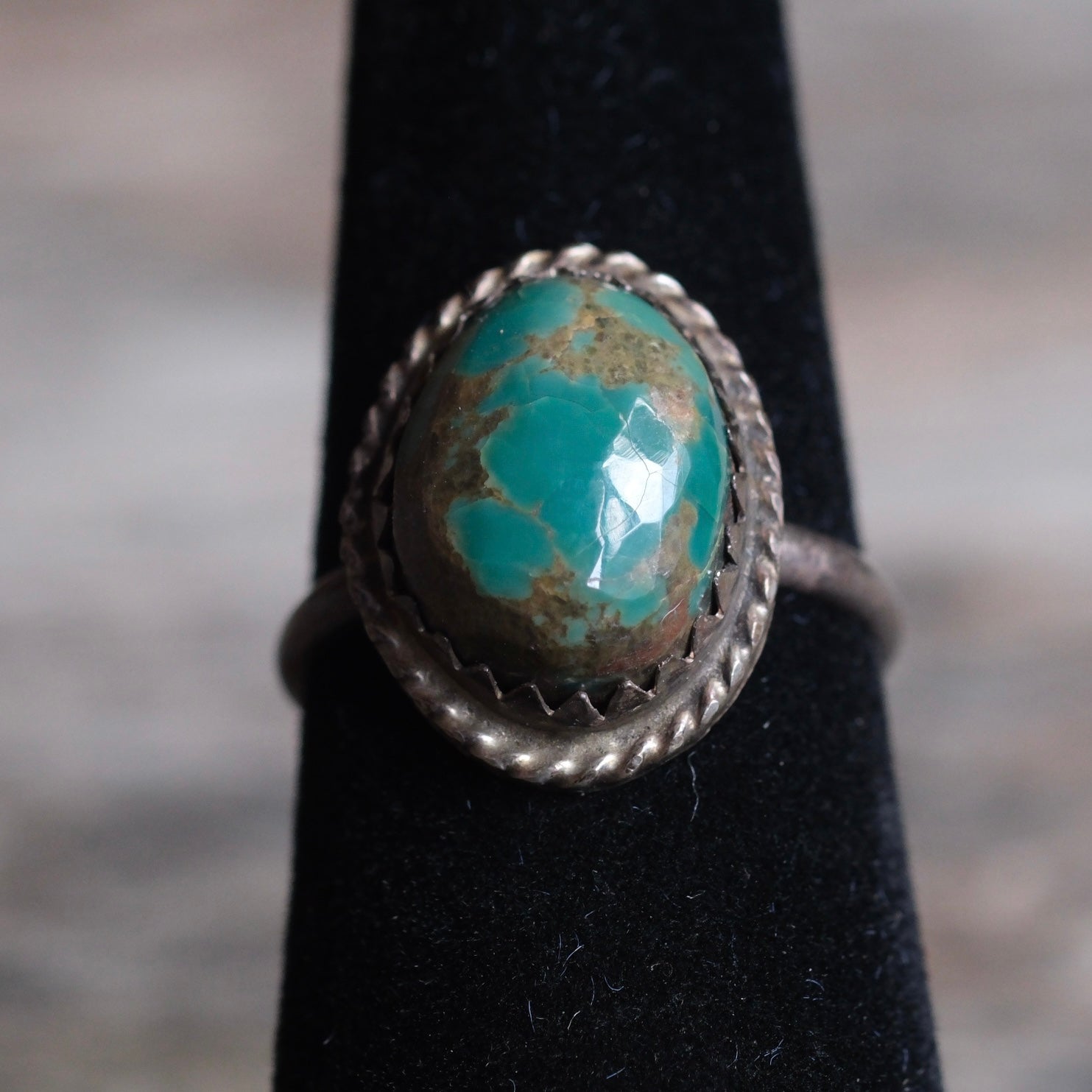 Vintage Sterling Turquoise Roper Ring 6