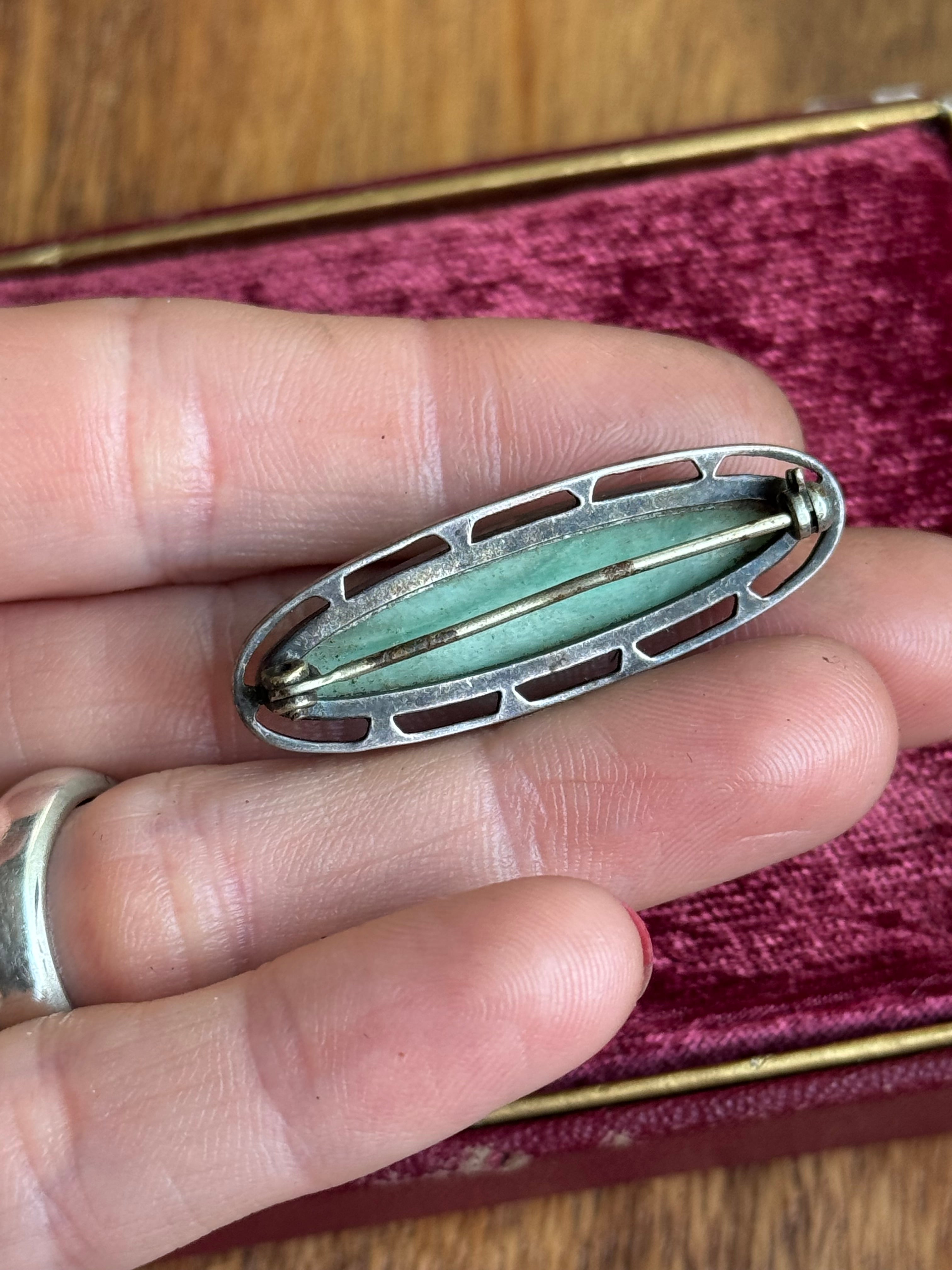 Vintage Sterling Silver Marbled Resin Framed Pin