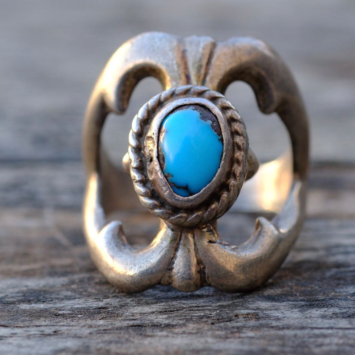 Vintage Sterling Turquoise Sandcast Ring 6