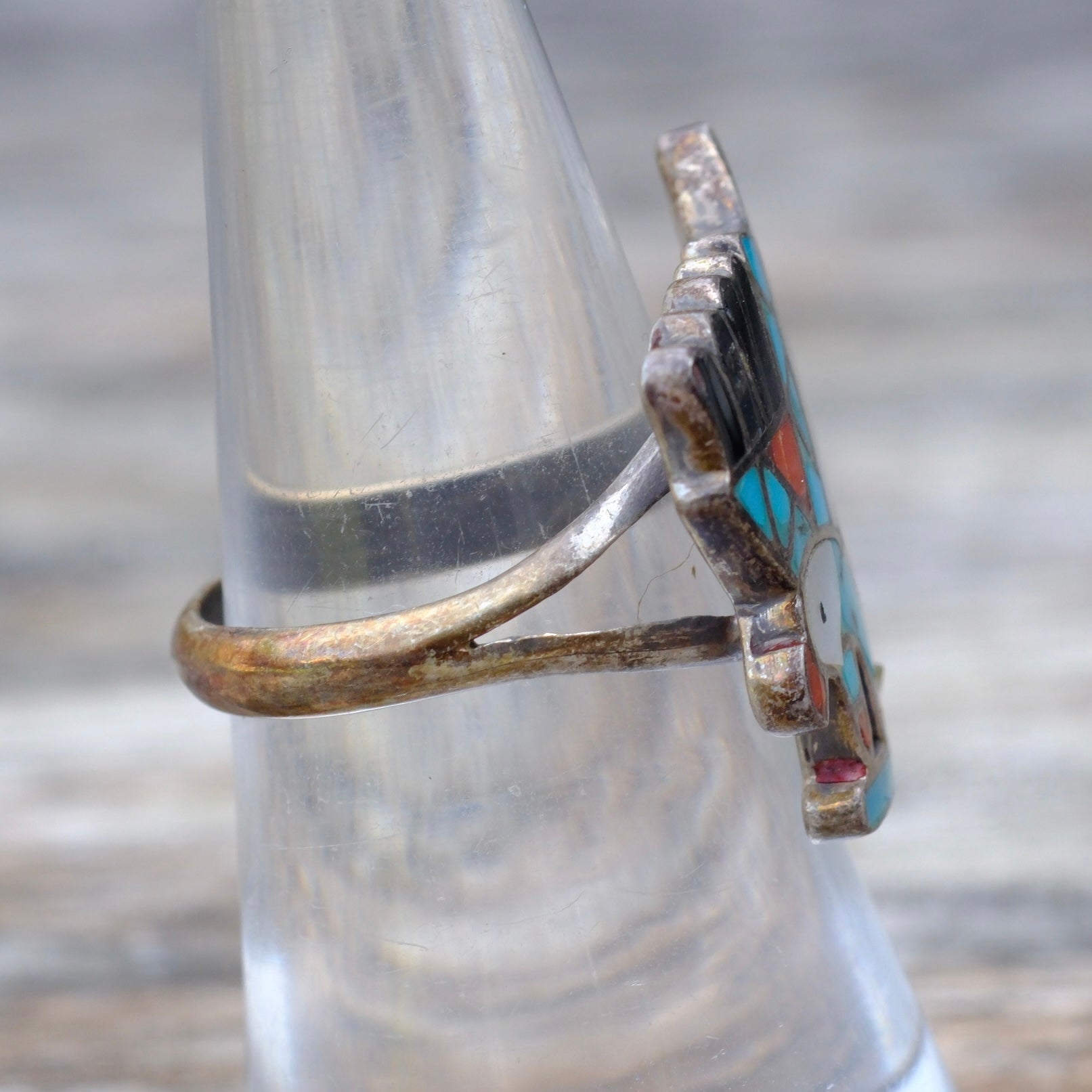 Vintage Sterling Multistone Inlay Eagle Ring 6.75