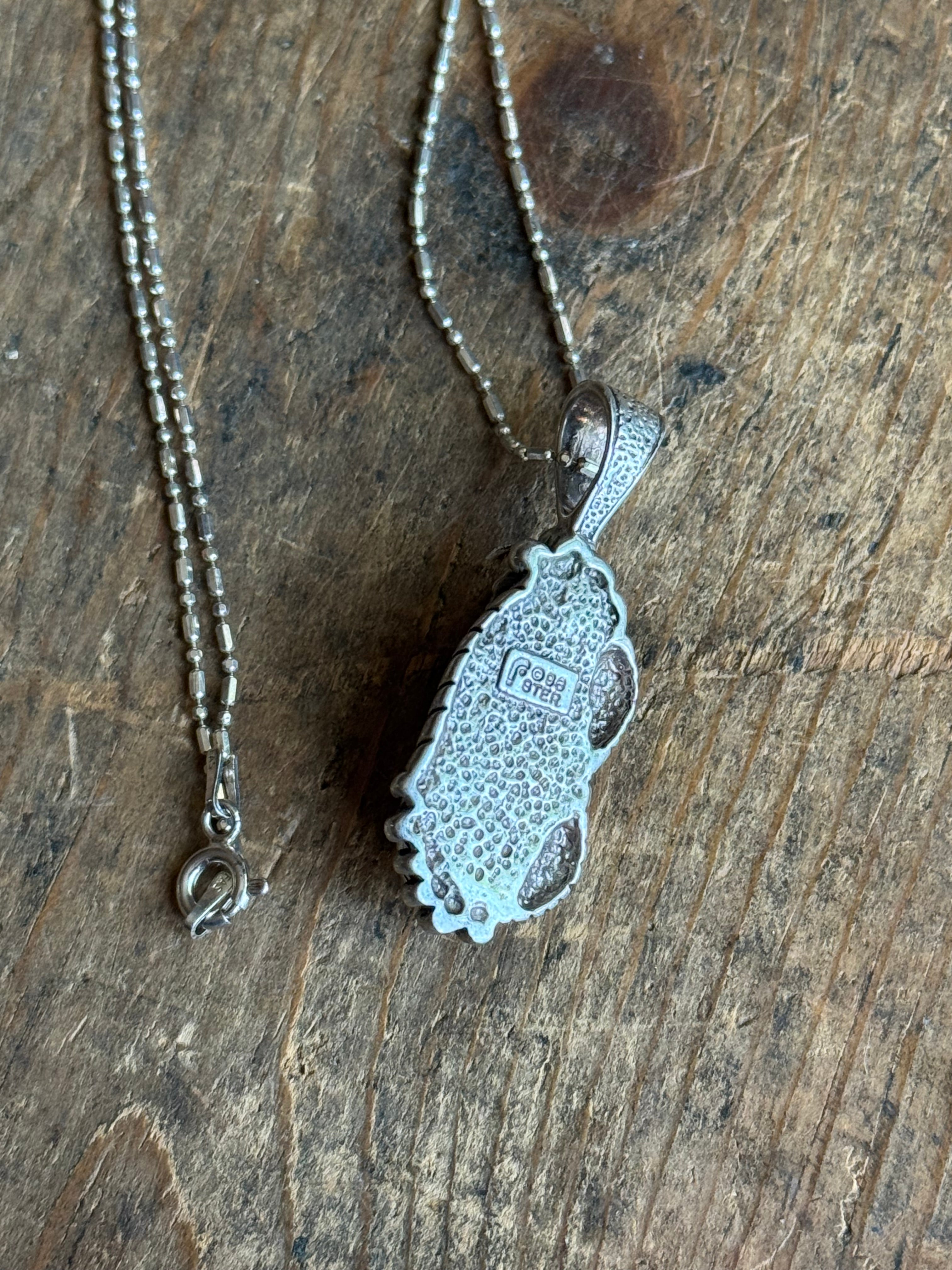 Vintage Sterling Silver Turquoise Leaf Necklace