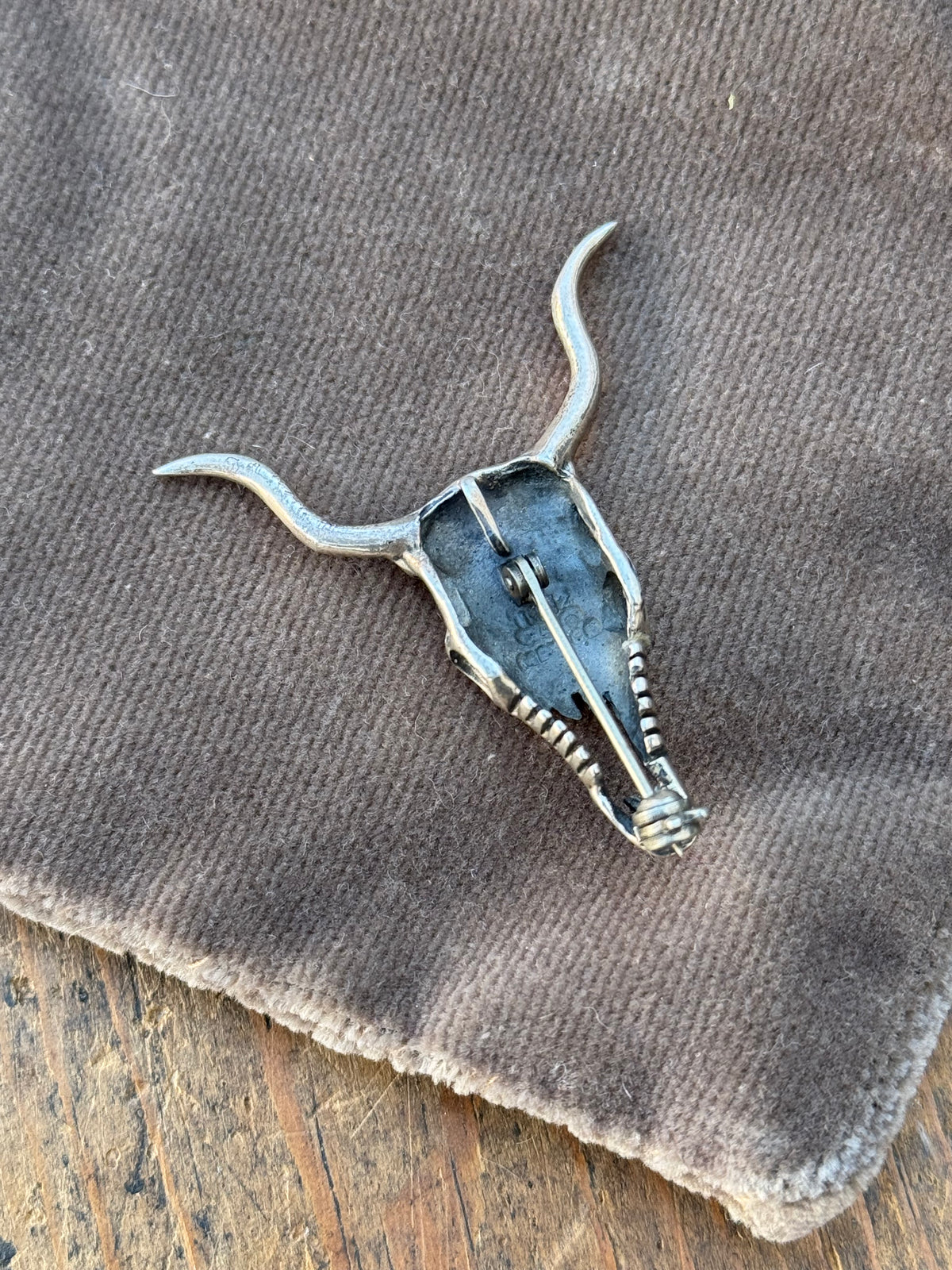 Vintage Sterling Silver Steer Skull Pin Pendant