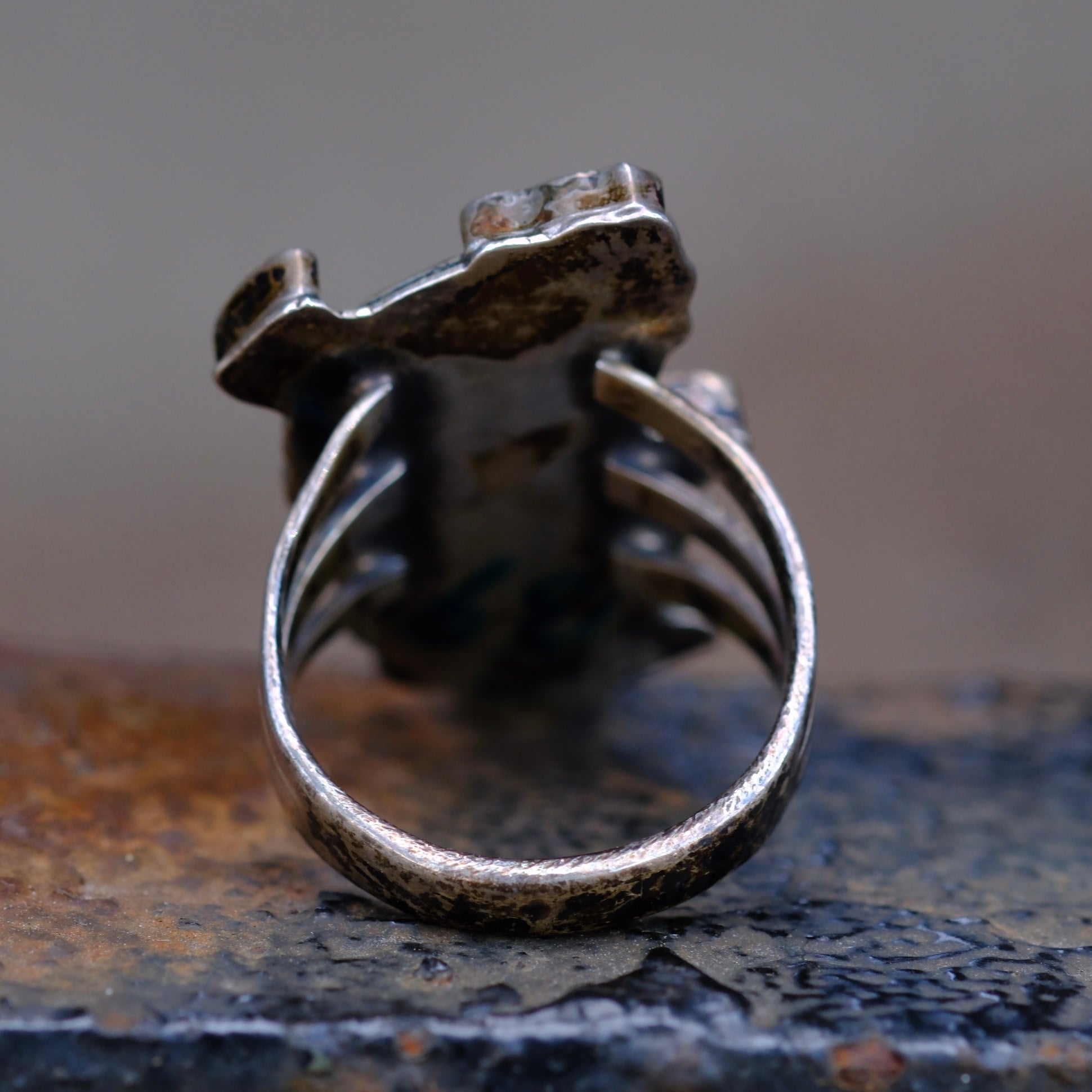 Vintage Sterling Multistone Inlay Kachina Dancer Ring 6.25