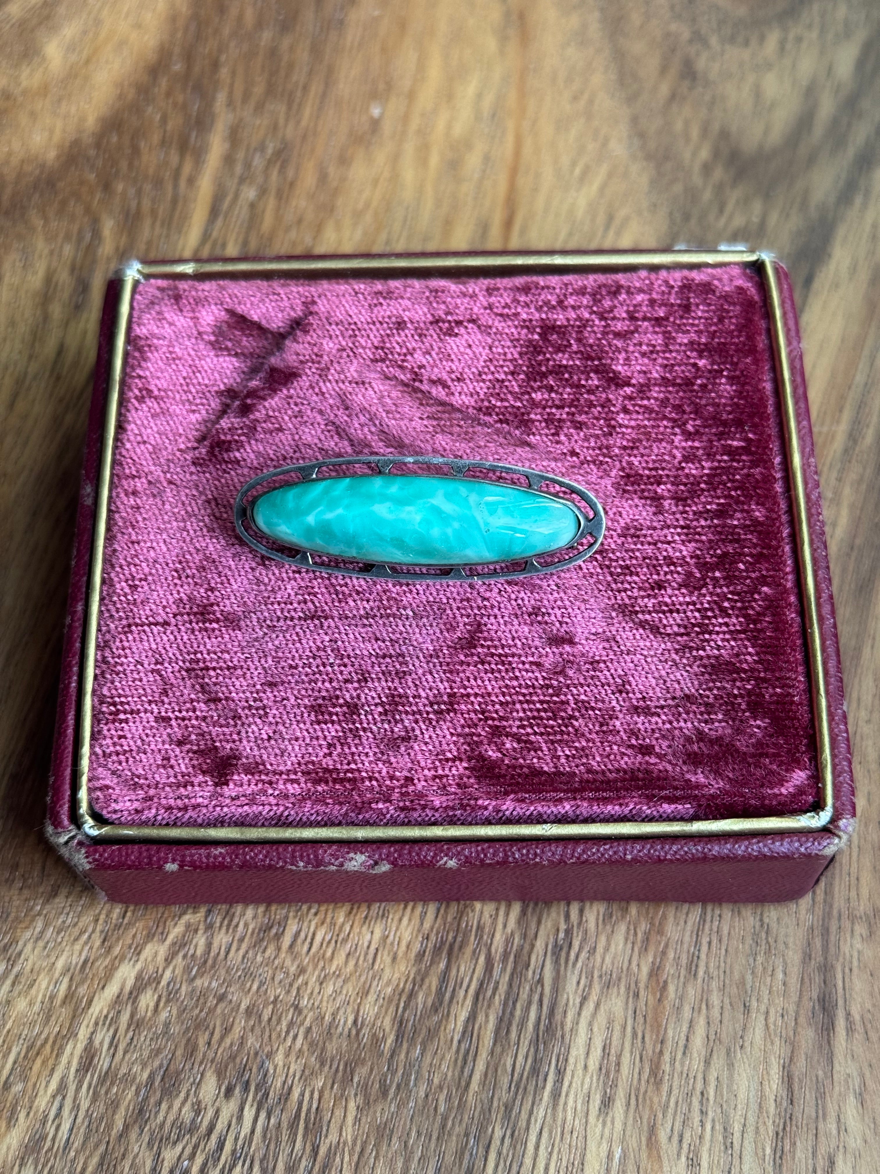 Vintage Sterling Silver Marbled Resin Framed Pin
