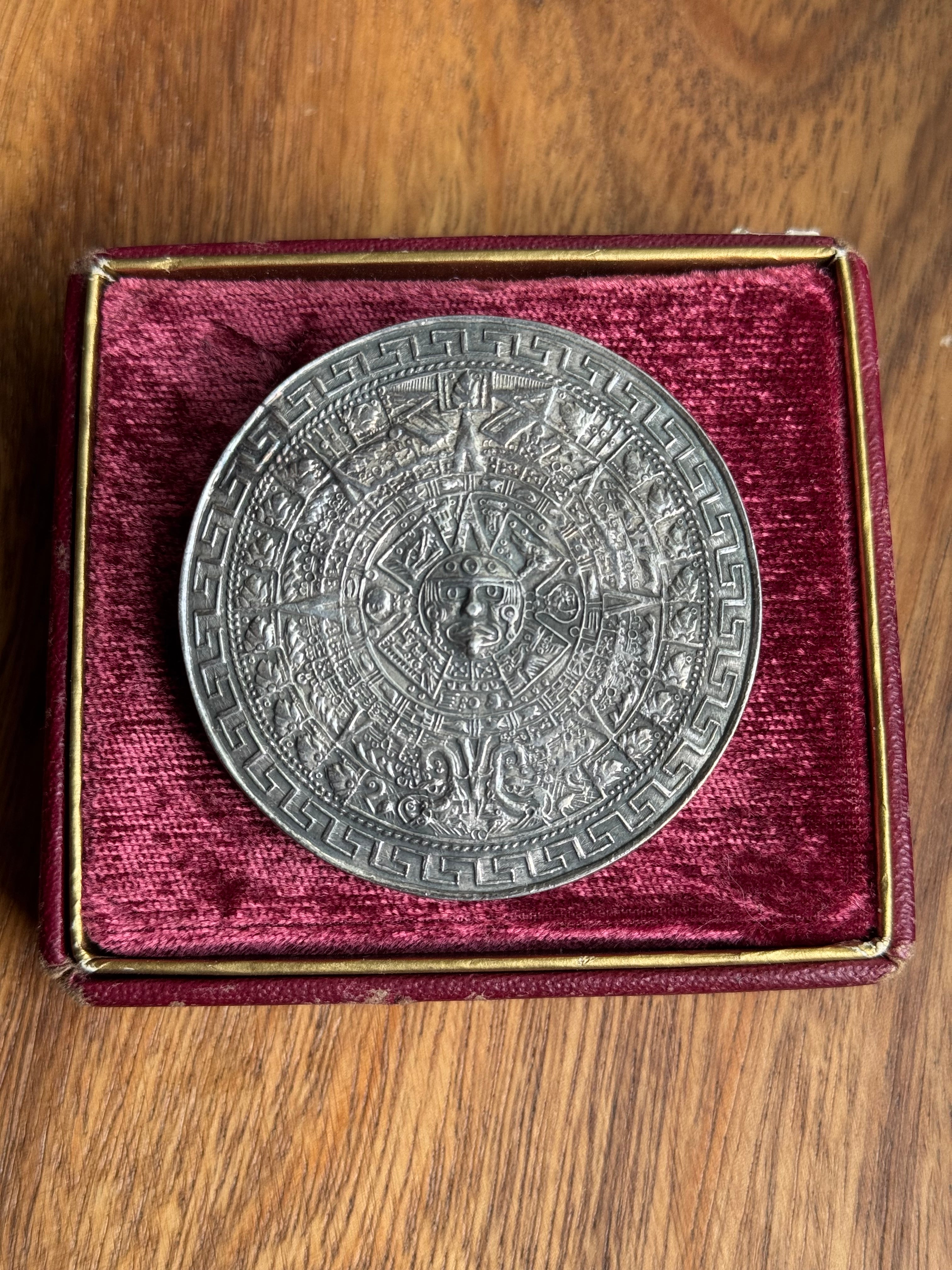 Vintage Sterling Silver Large Aztec Calendar Pin/Pendant