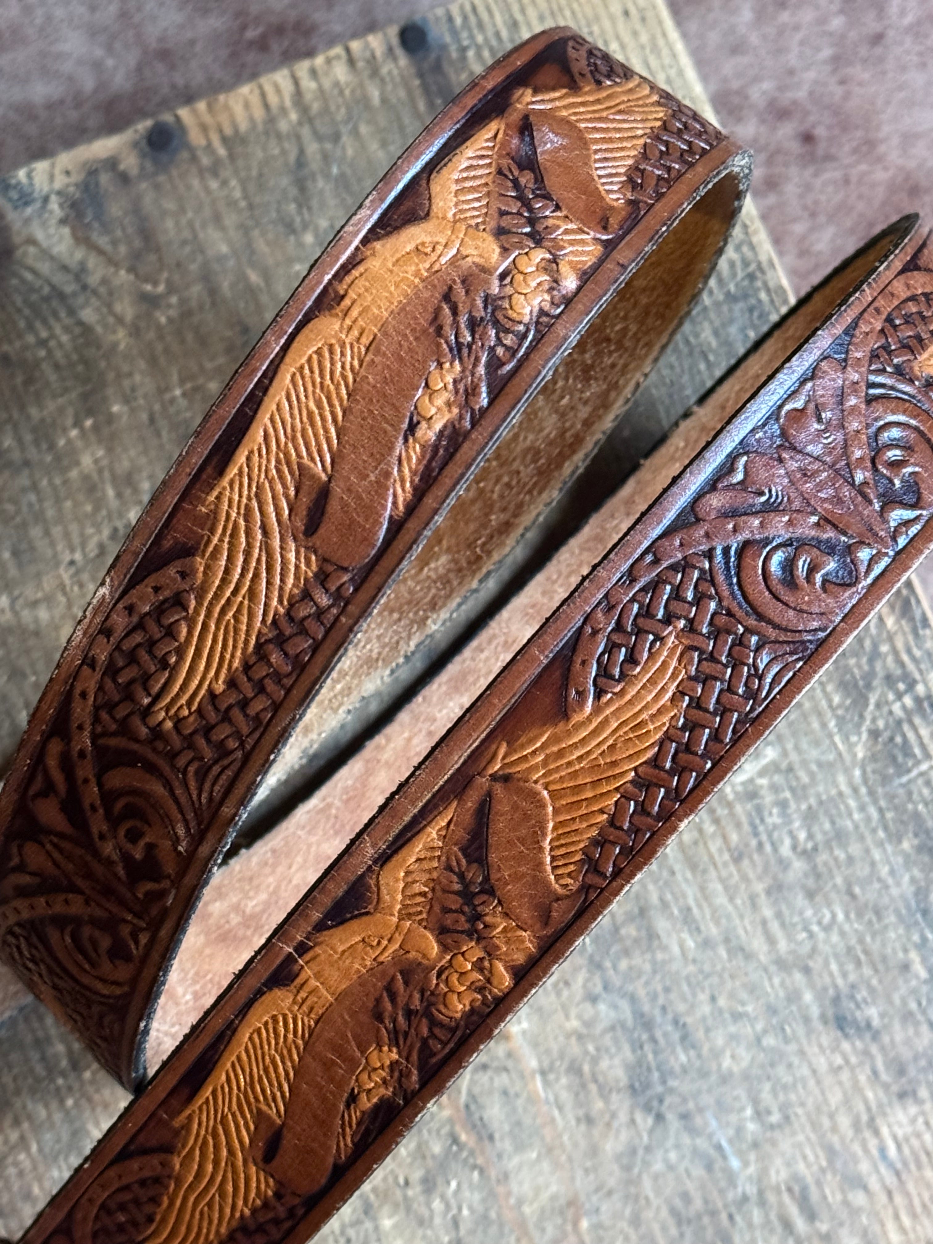 Vintage Eagle Tooled Leather Belt