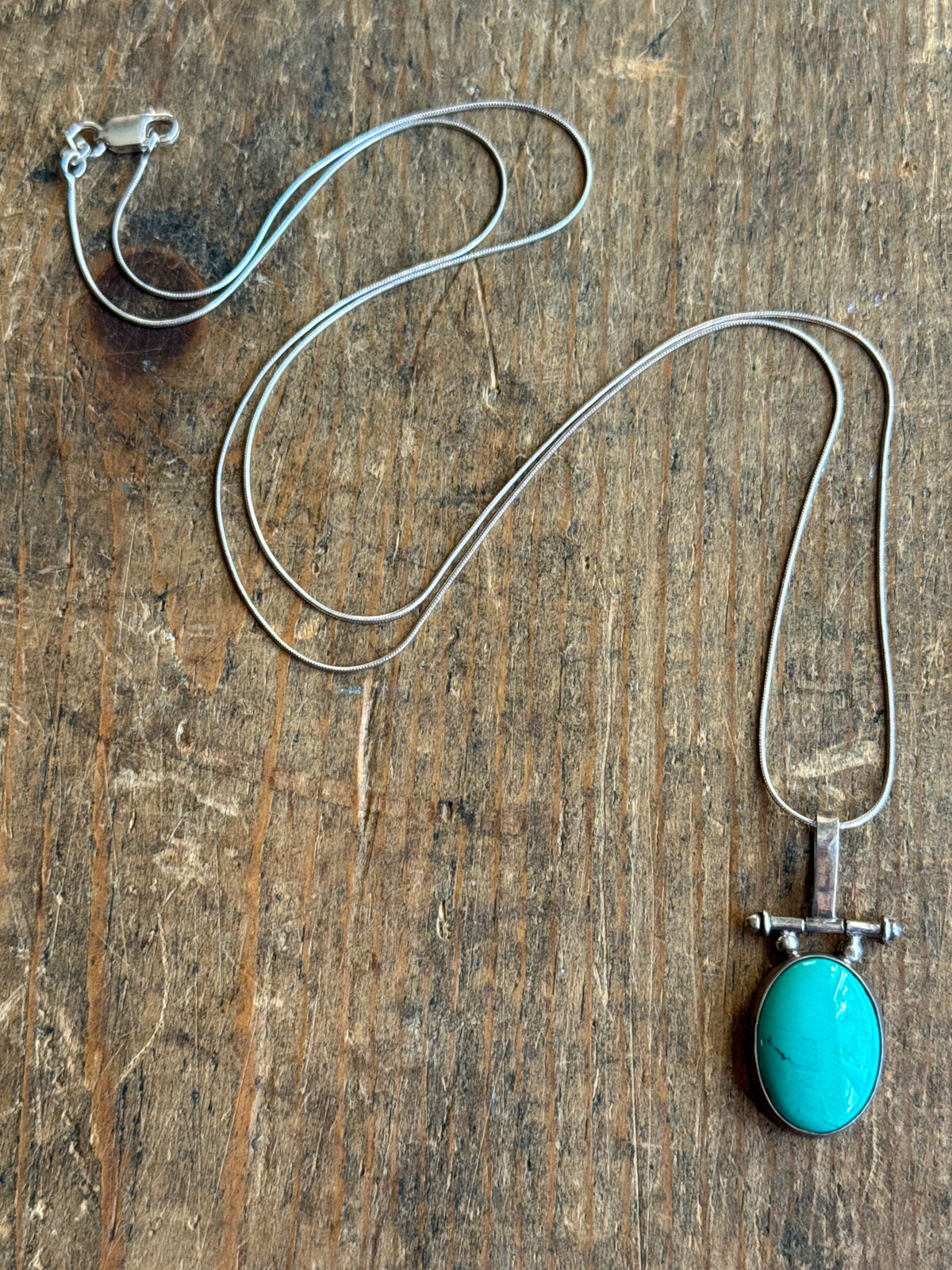 Vintage Sterling Silver Hinged Turquoise Necklace