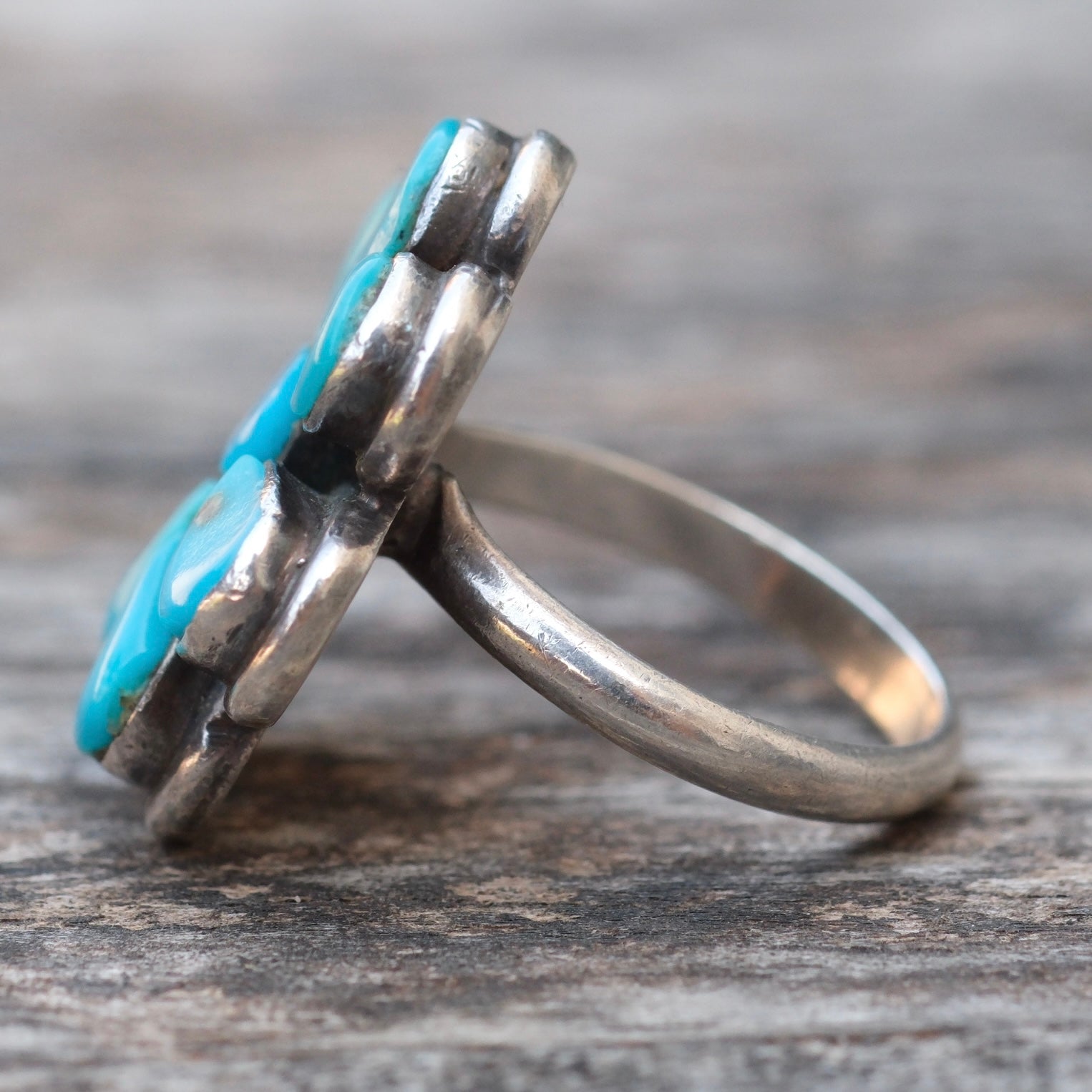 Vintage Sterling Turquoise Cluster Ring 5.75