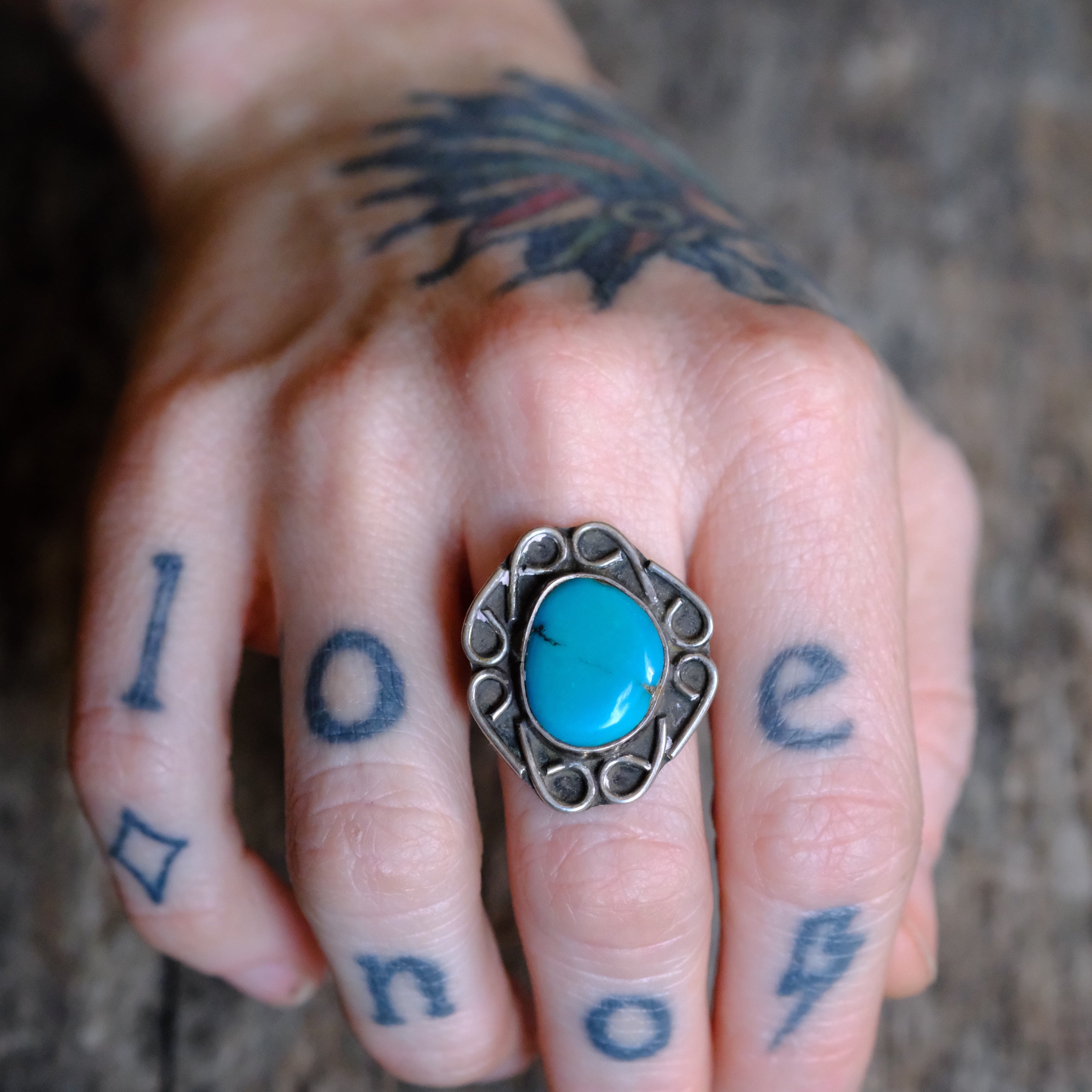 Vintage Sterling Turquoise Ring 6.5