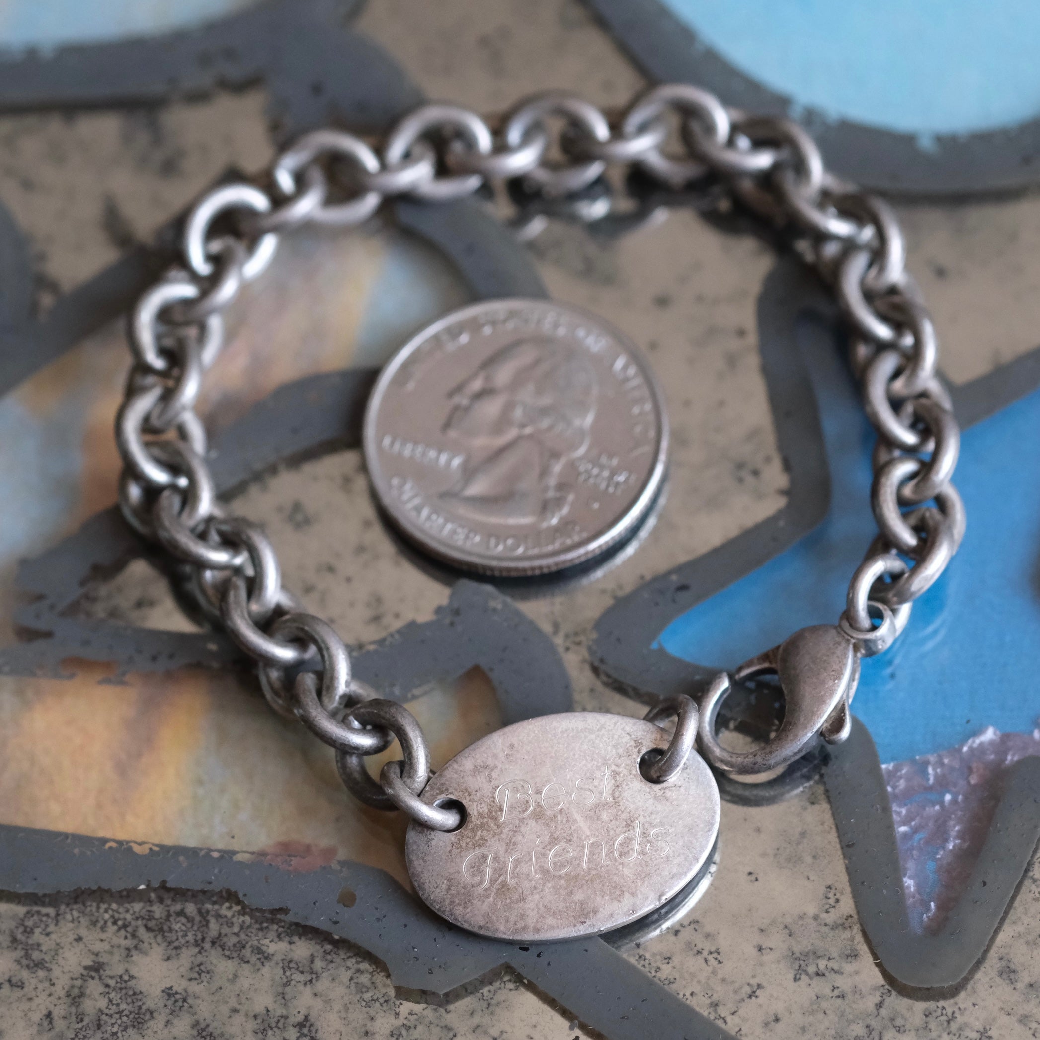 Vintage Sterling Rolo Chain Best Friends Chain Bracelet 7.75"
