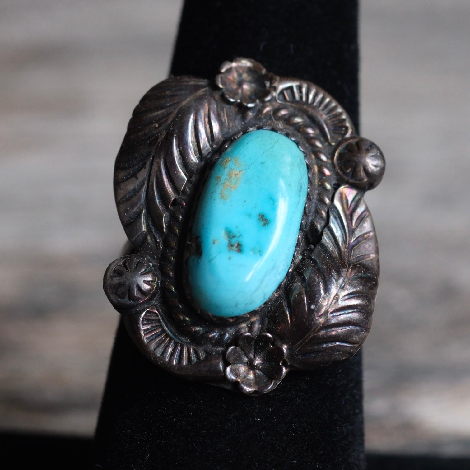 Vintage Sterling Turquoise Feather Ring 7.25