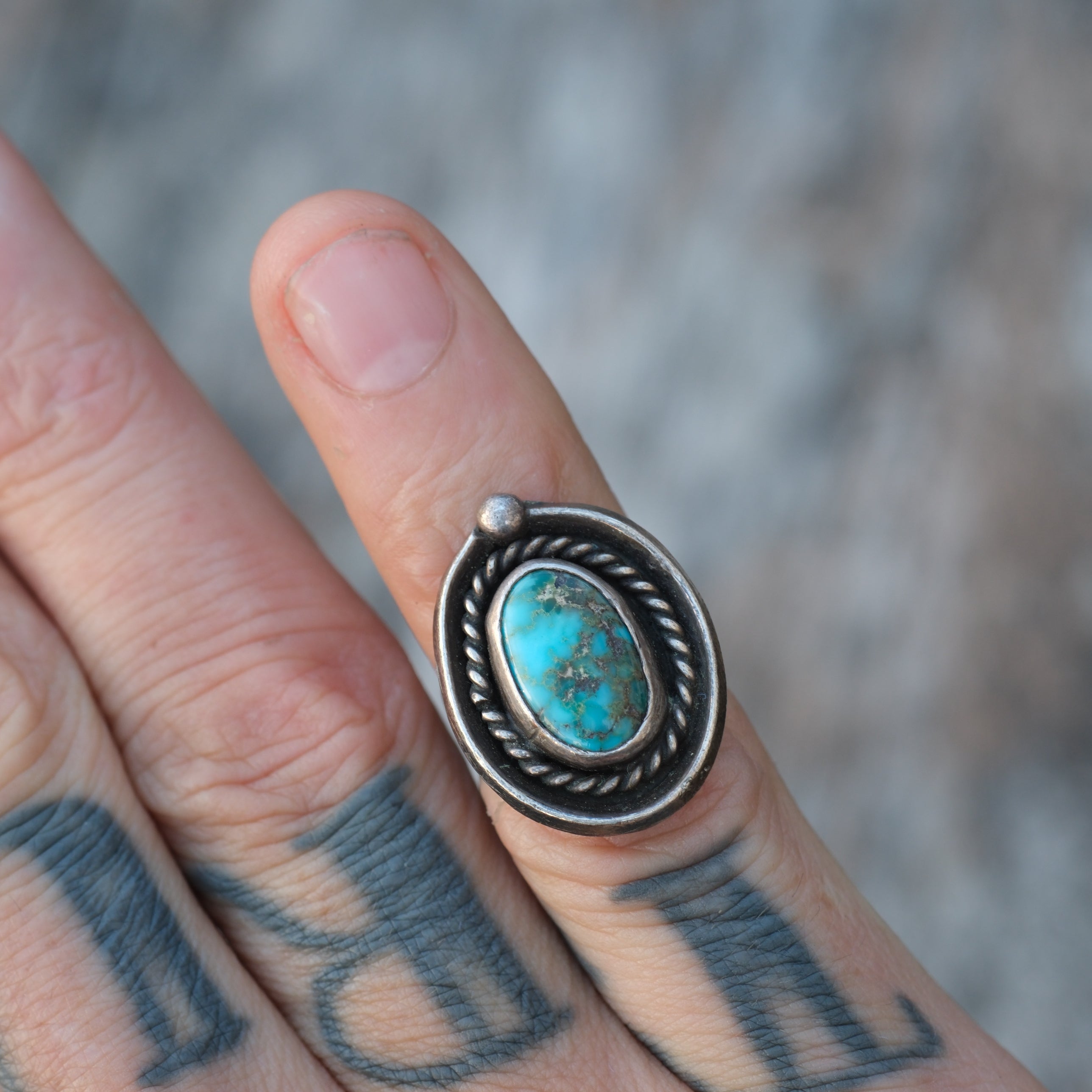 Vintage Sterling Turquoise Roper Ring 4.25
