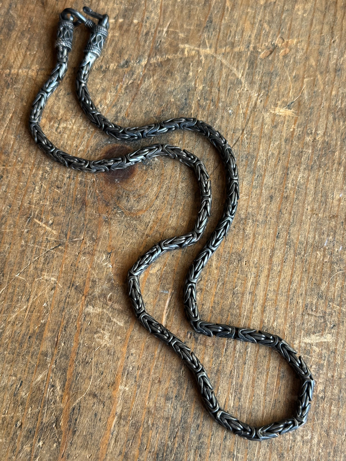 Vintage Sterling Silver 20” Dark Patina Byzantine Chain