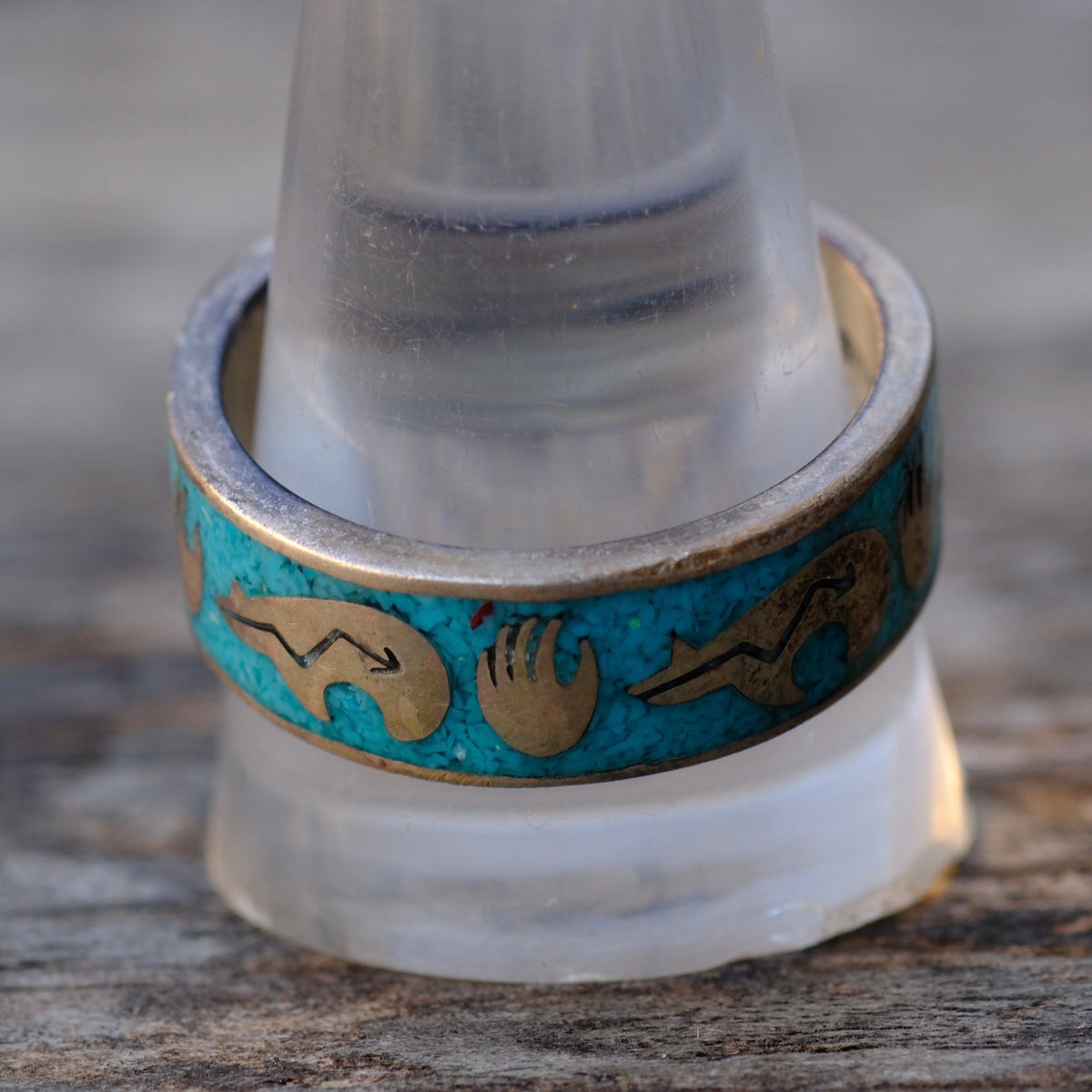 Vintage Sterling Turquoise Inlay Band 11.5