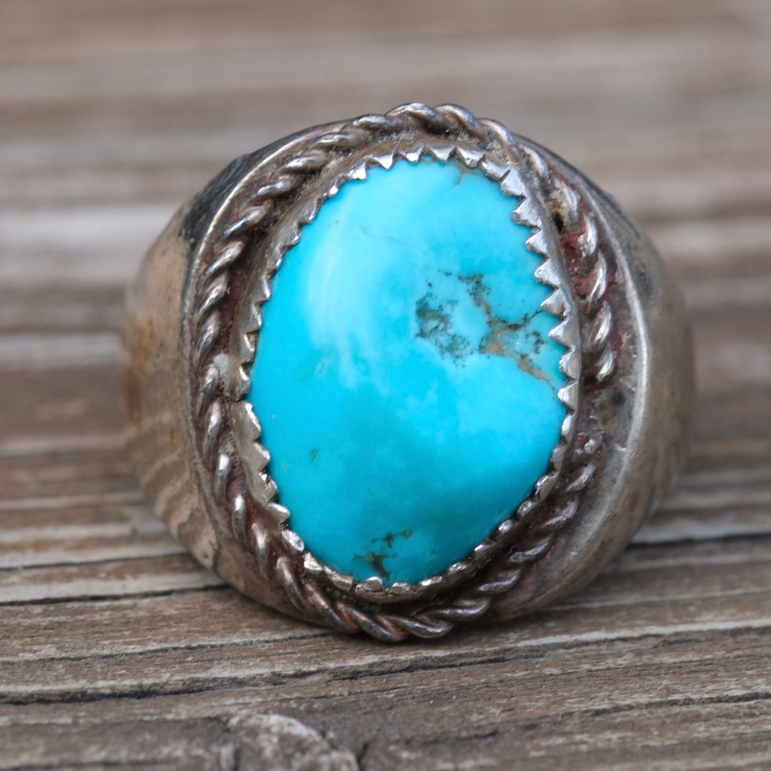 Vintage Sterling Chunky Turquoise Ring 10.25