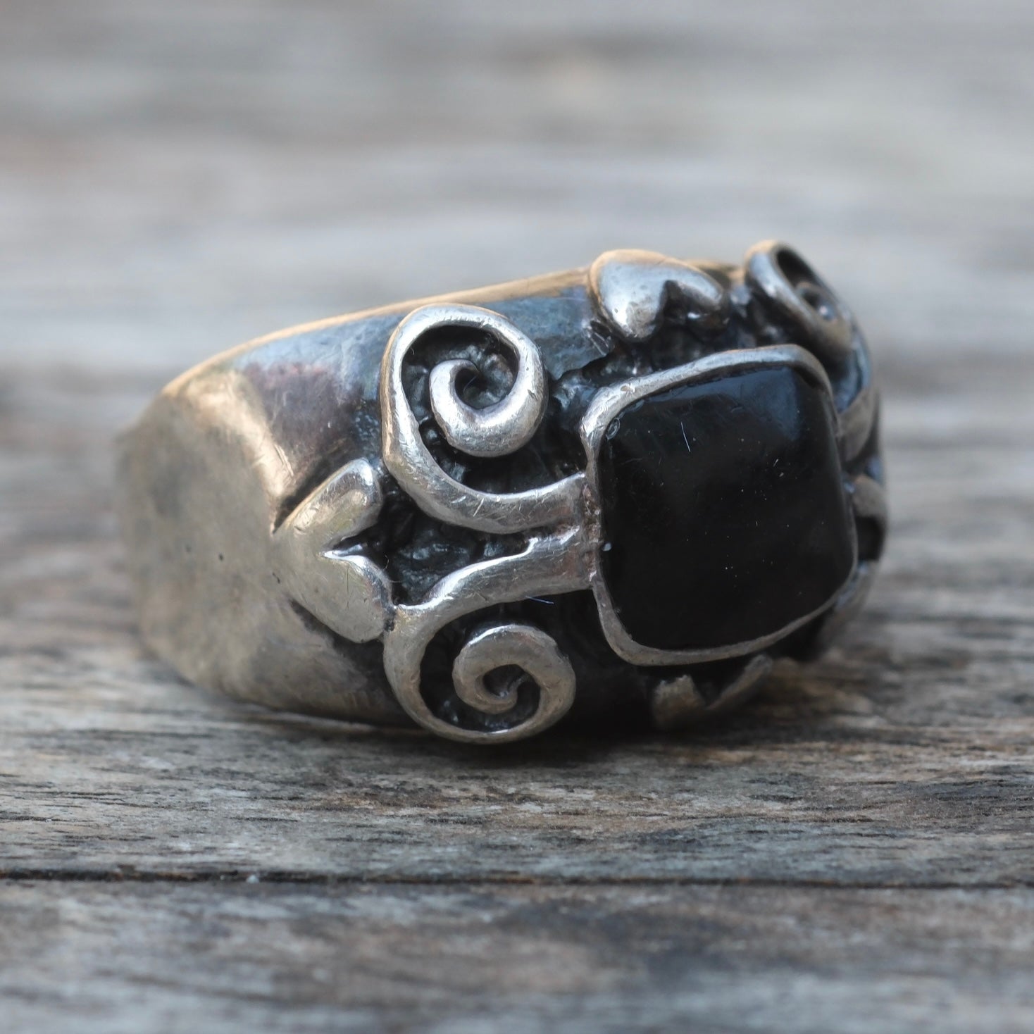 Vintage Sterling Onyx Ring 5.75