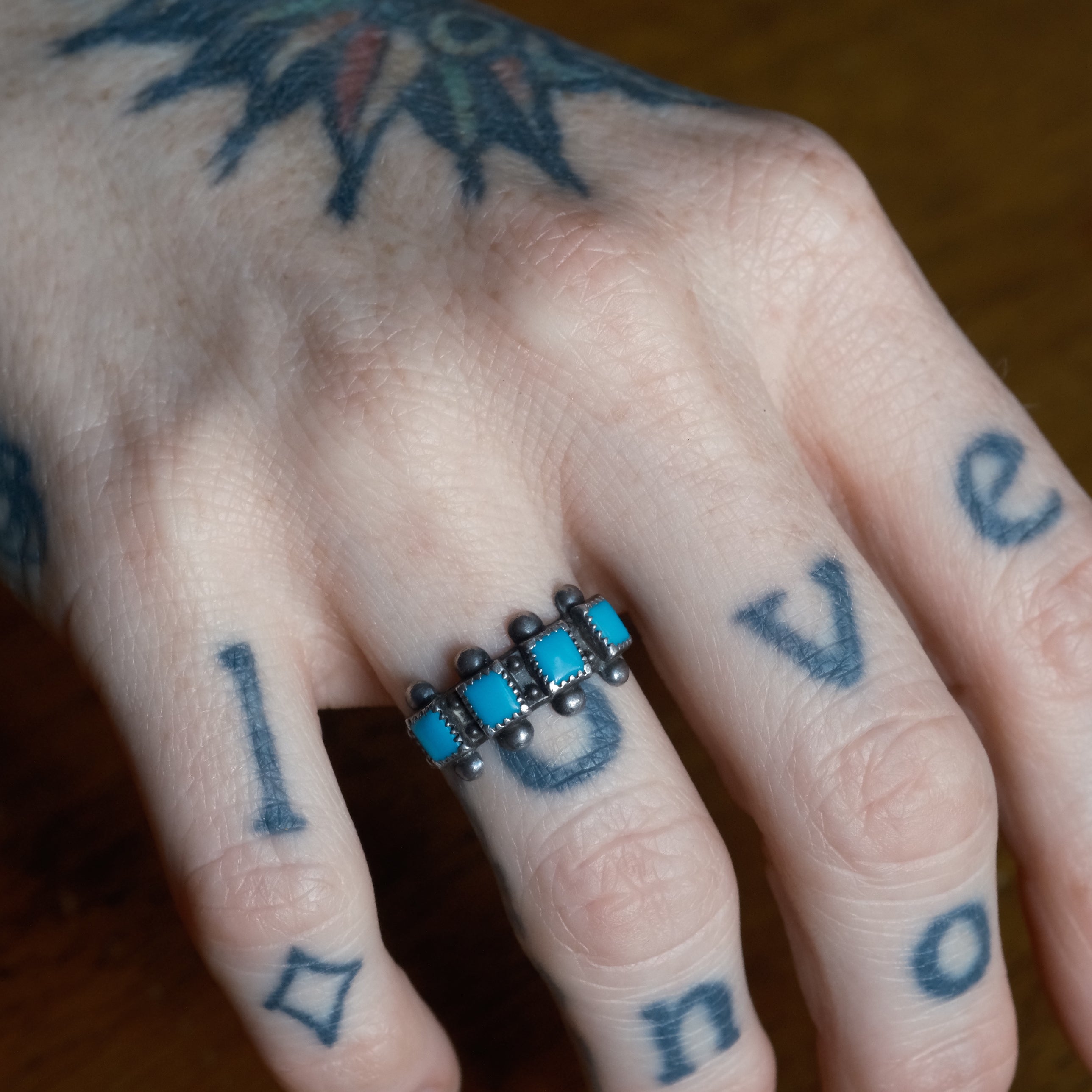 Vintage Sterling Turquoise Inlay Band Ring 6
