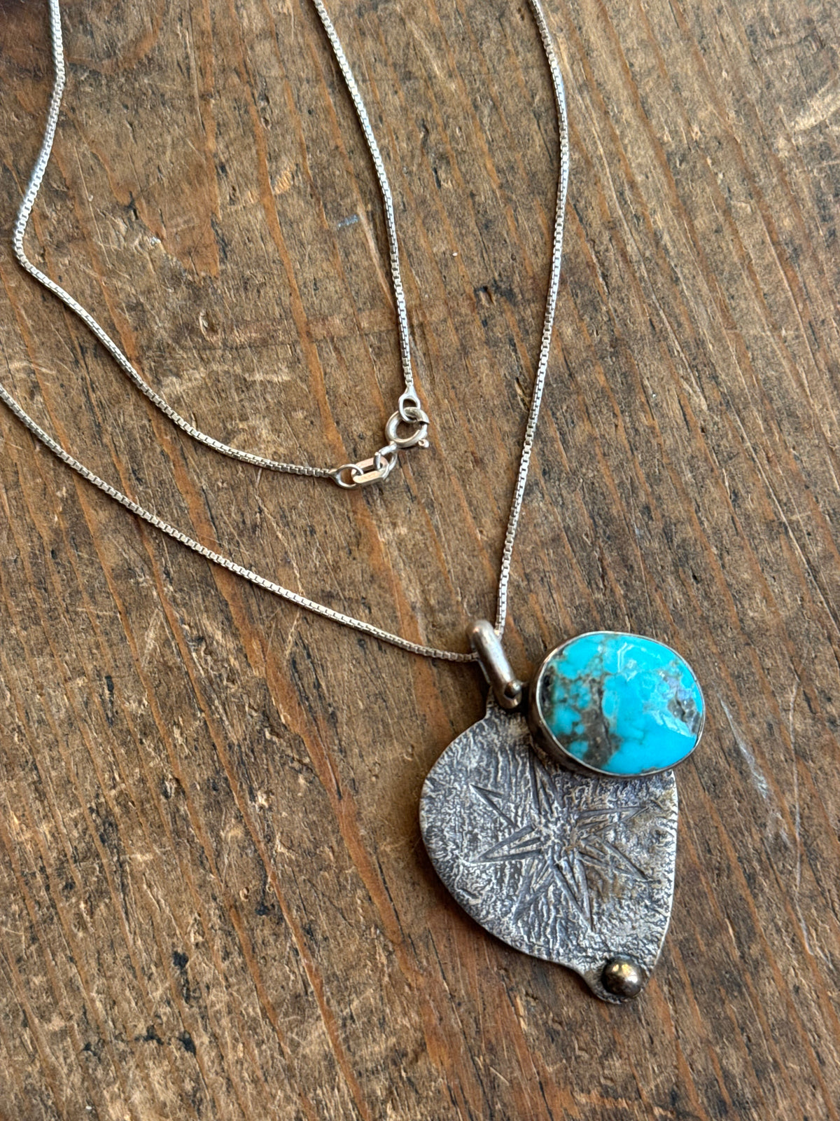Vintage Sterling Silver Modernist Turquoise Star Necklace