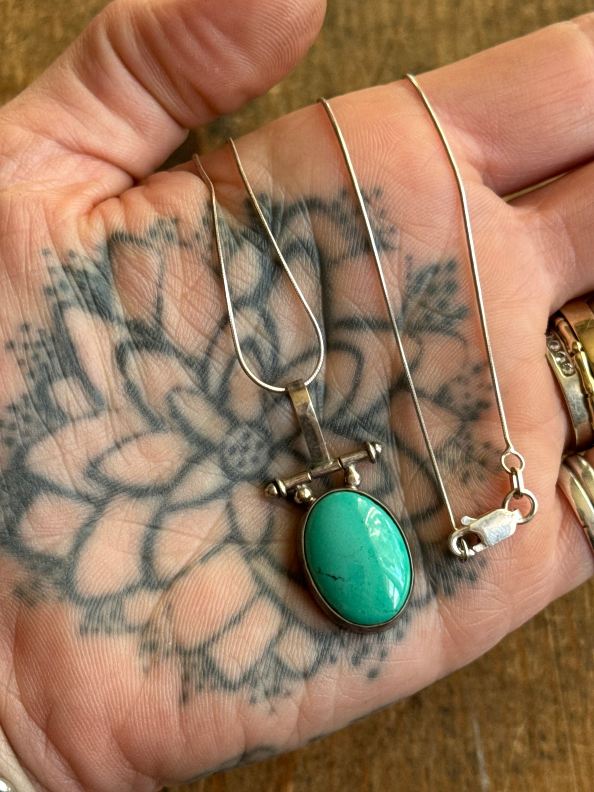 Vintage Sterling Silver Hinged Turquoise Necklace