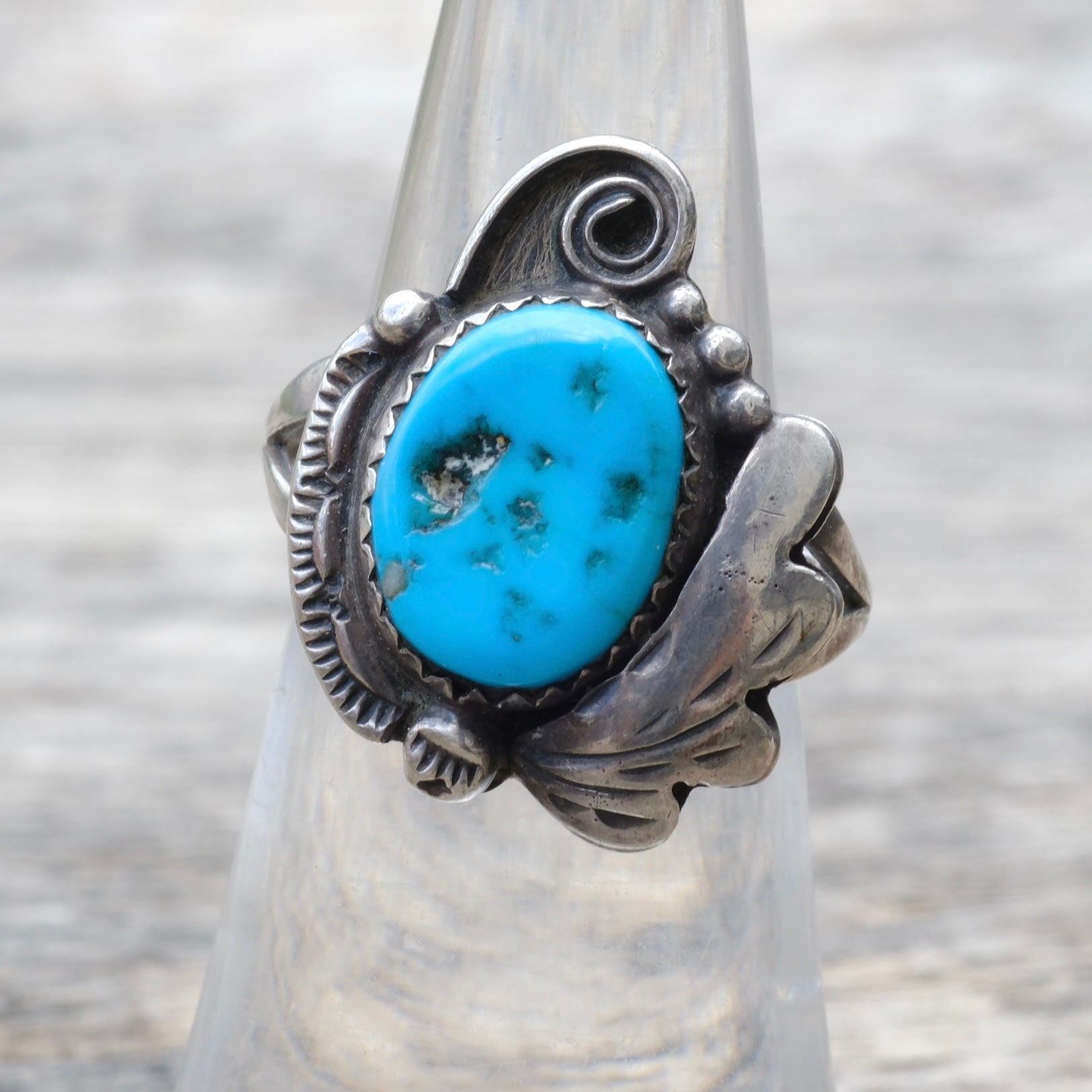 Vintage Sterling Turquoise Feather Ring 5.5