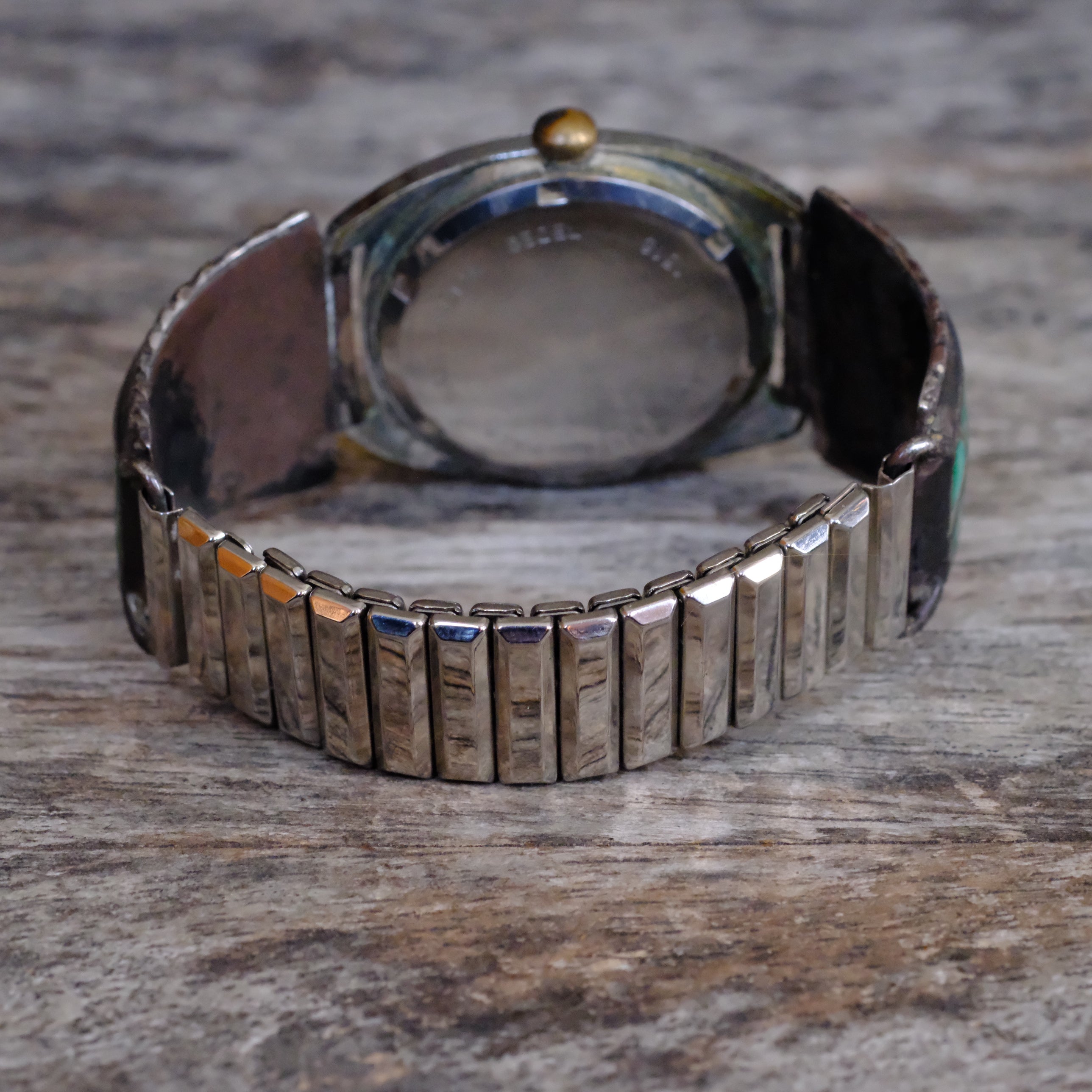 Vintage Sterling Zuni Inlay Fish Scale Watch