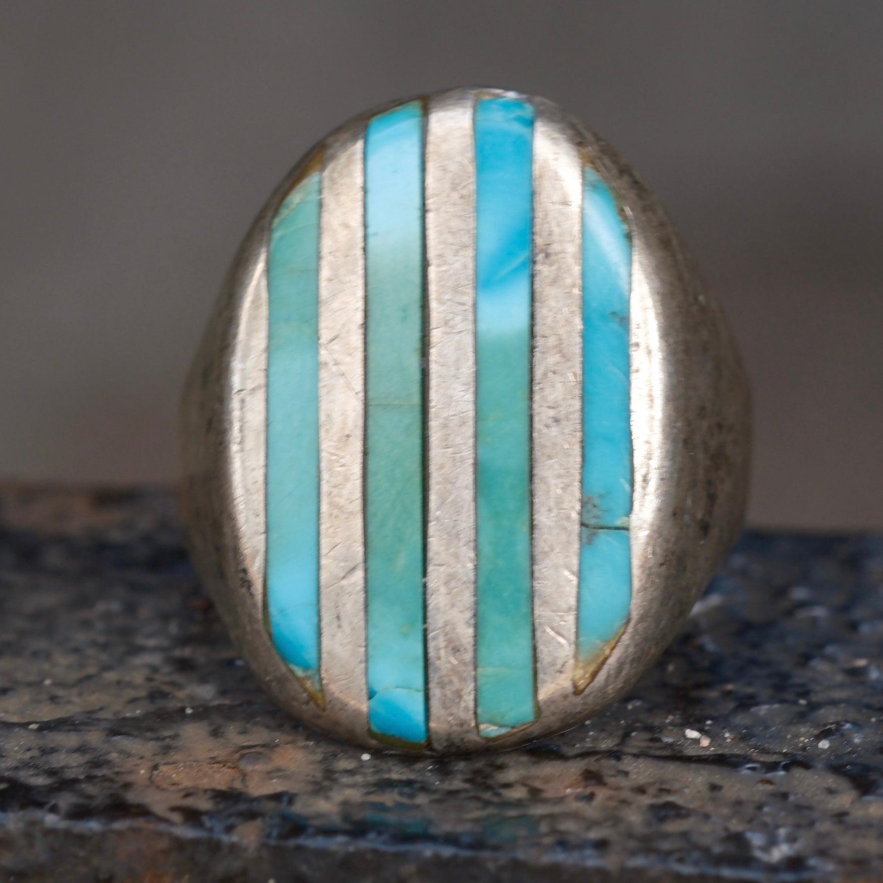 Vintage Sterling Turquoise Inlay Ring 9.75
