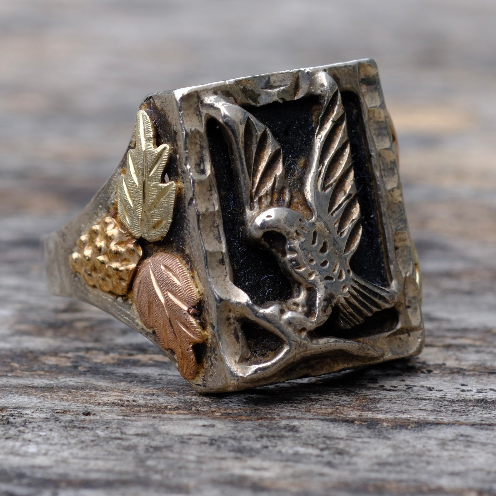 Vintage Sterling and Gold Eagle Ring 11.75