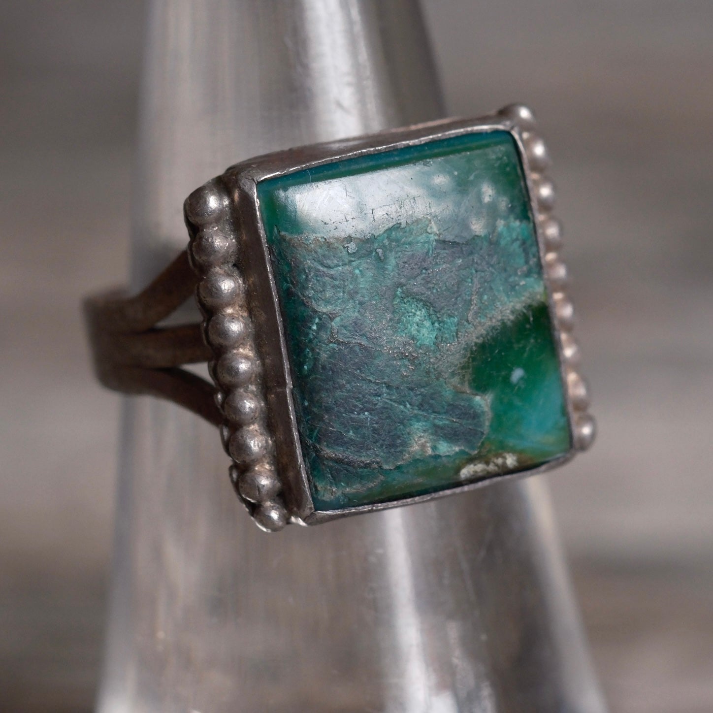 Vintage Sterling Green Agate Ring 6