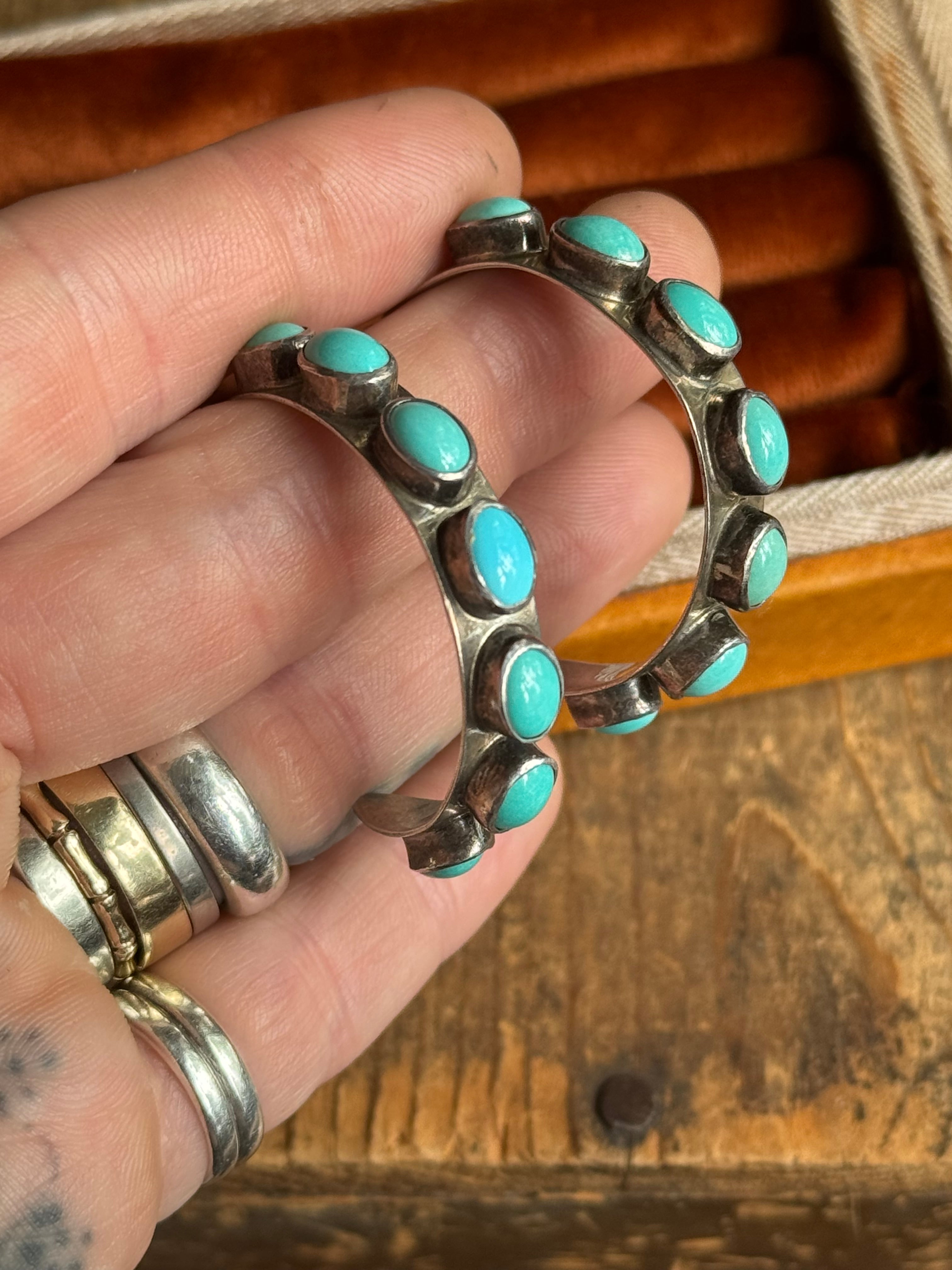 Vintage Sterling Silver Turquoise Hoops