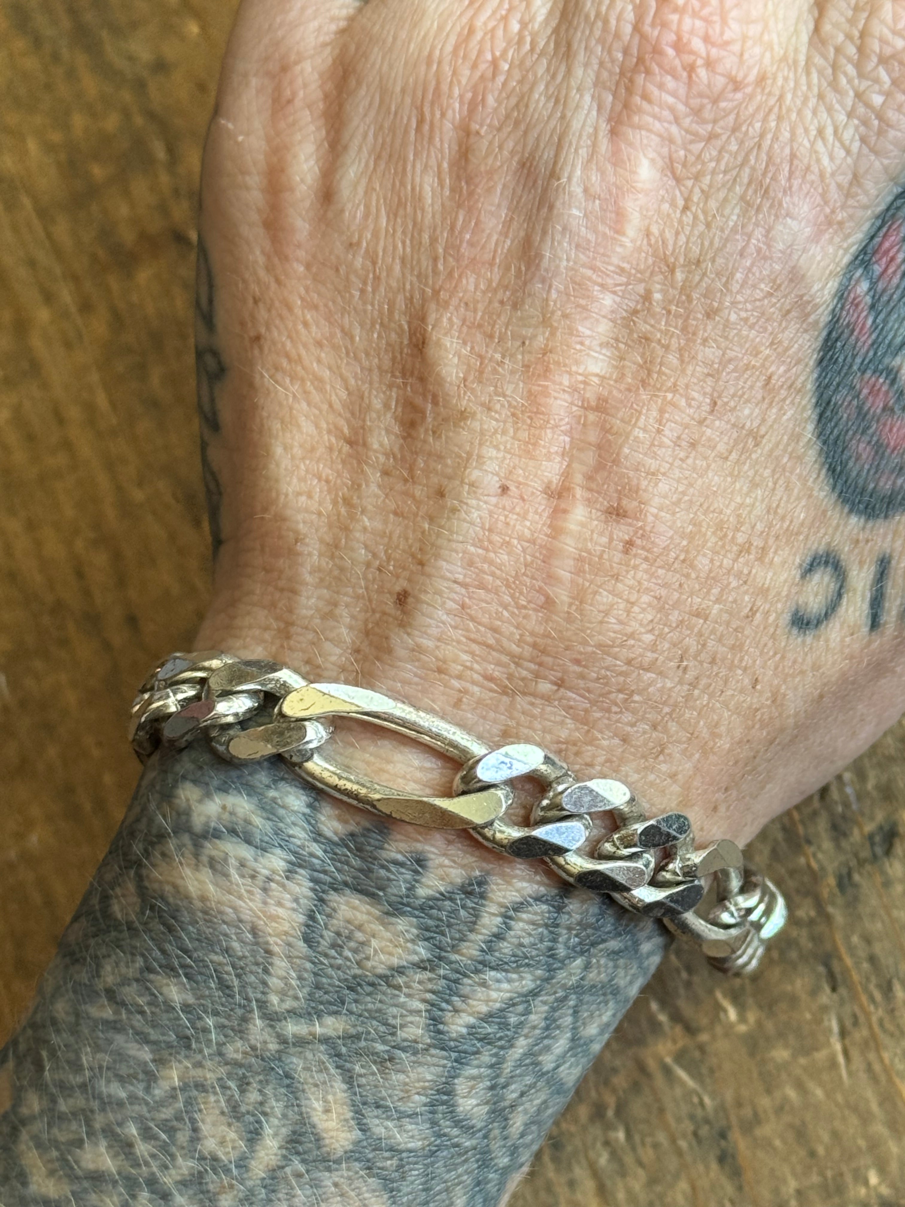 Vintage Sterling Silver Chunky Figaro Chain Bracelet 9"