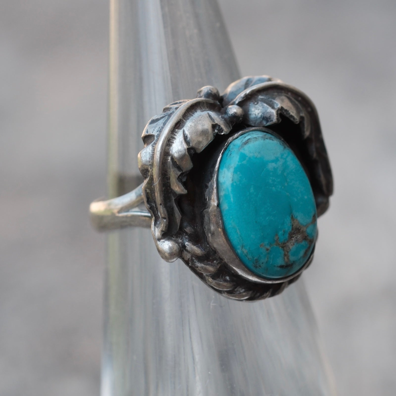 Vintage Sterling Turquoise Feather Ring 3.5