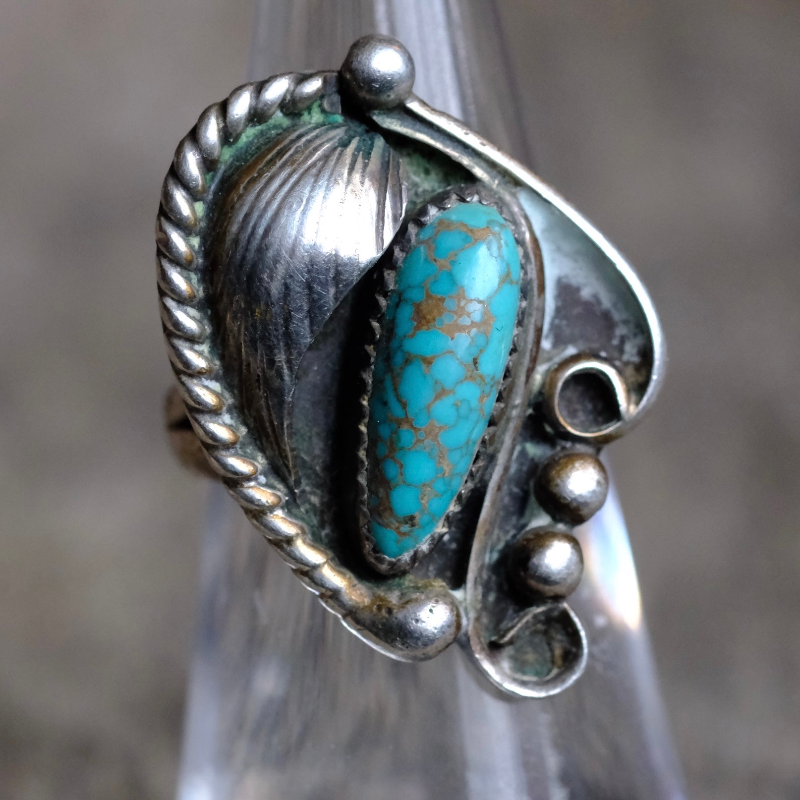 Vintage Sterling Turquoise Feather Ring 6
