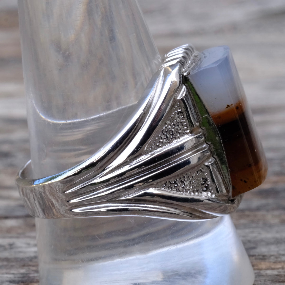 Vintage Sterling Agate Signet Ring 11.5
