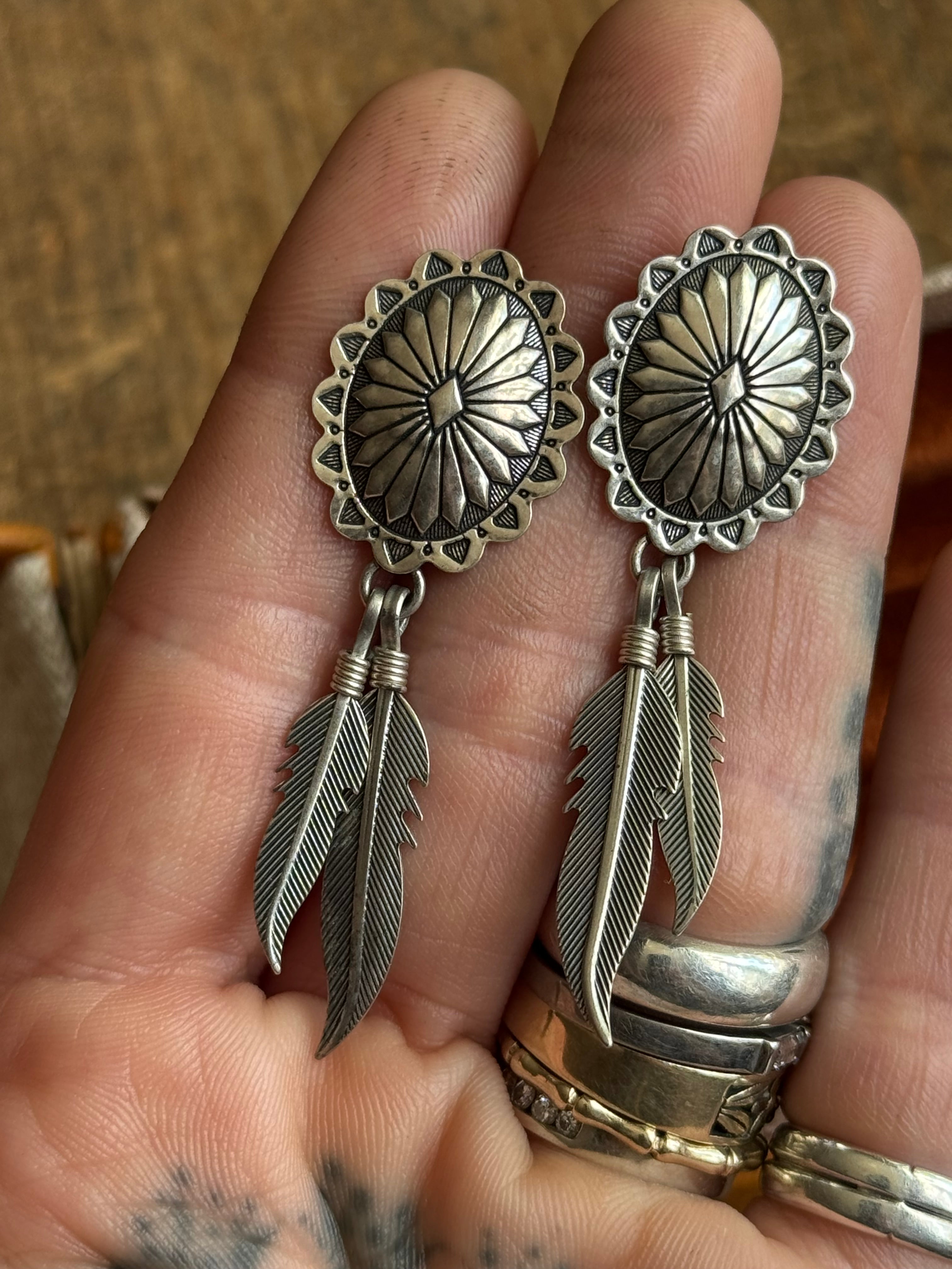 Vintage Sterling Silver Concho Dreamcatcher Earrings