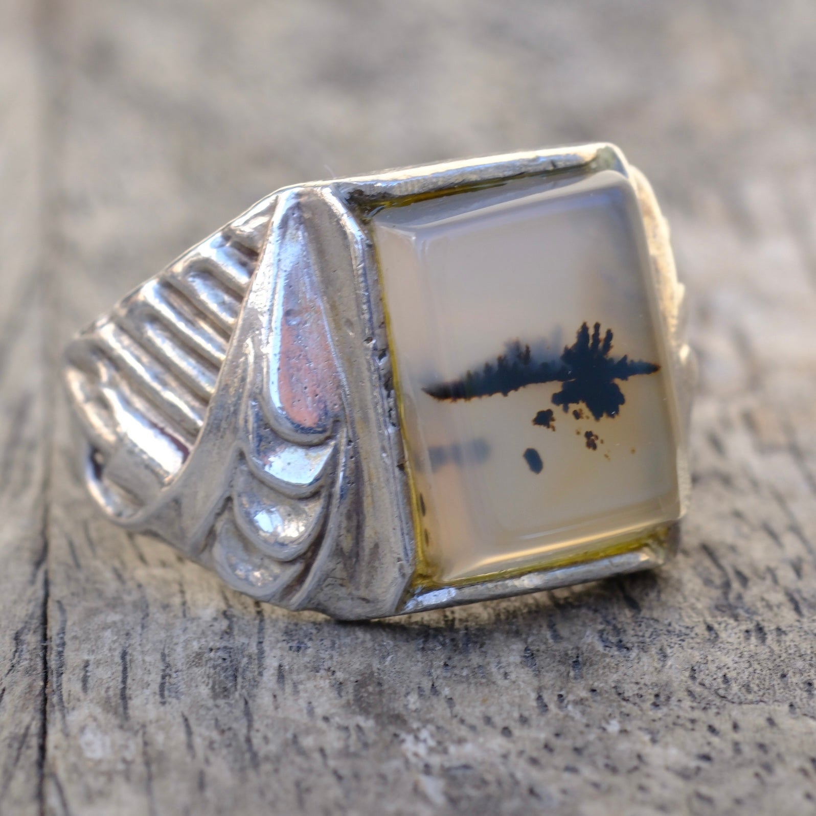 Vintage Sterling Agate Signet Ring 12.25