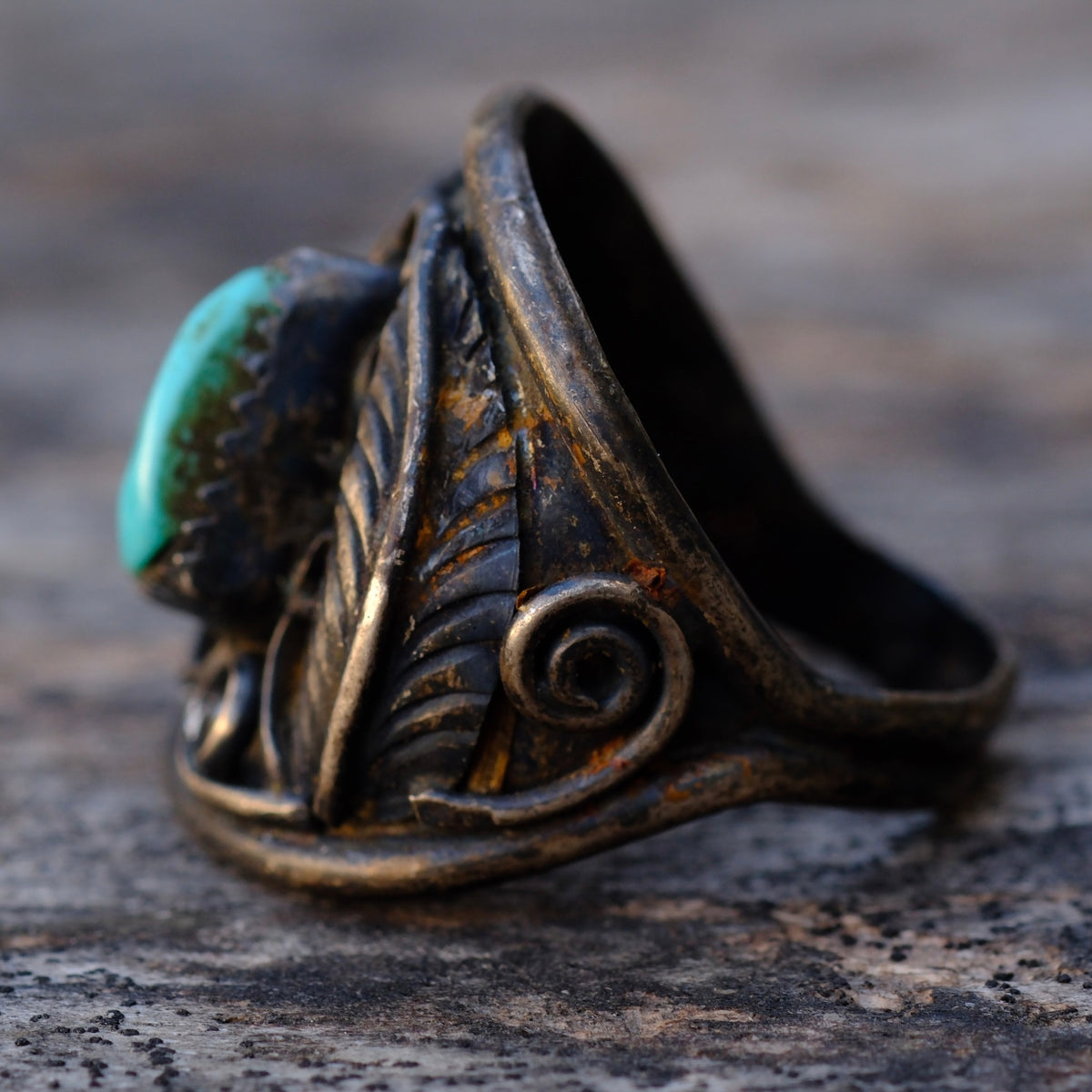 Vintage Sterling Turquoise Feather Ring 10.5