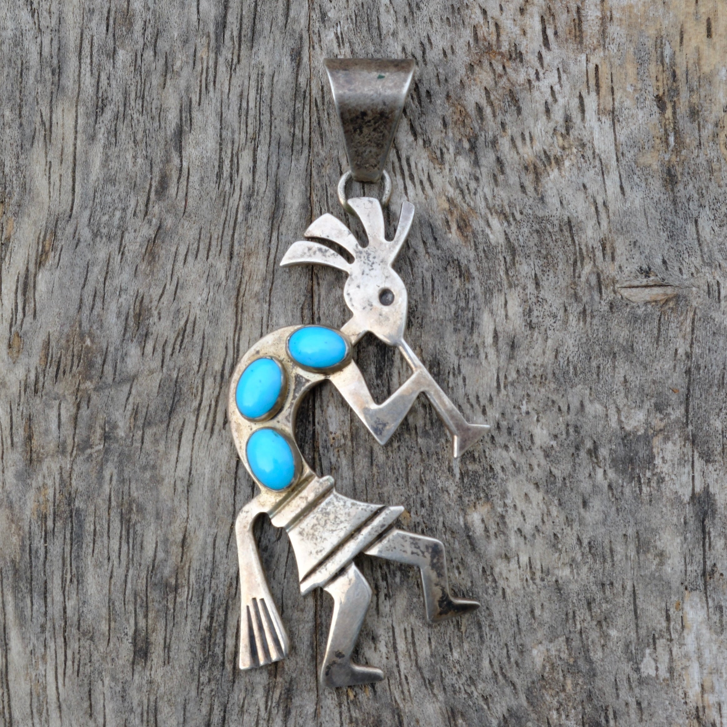 Vintage Sterling Turquoise Kokopelli Pendant
