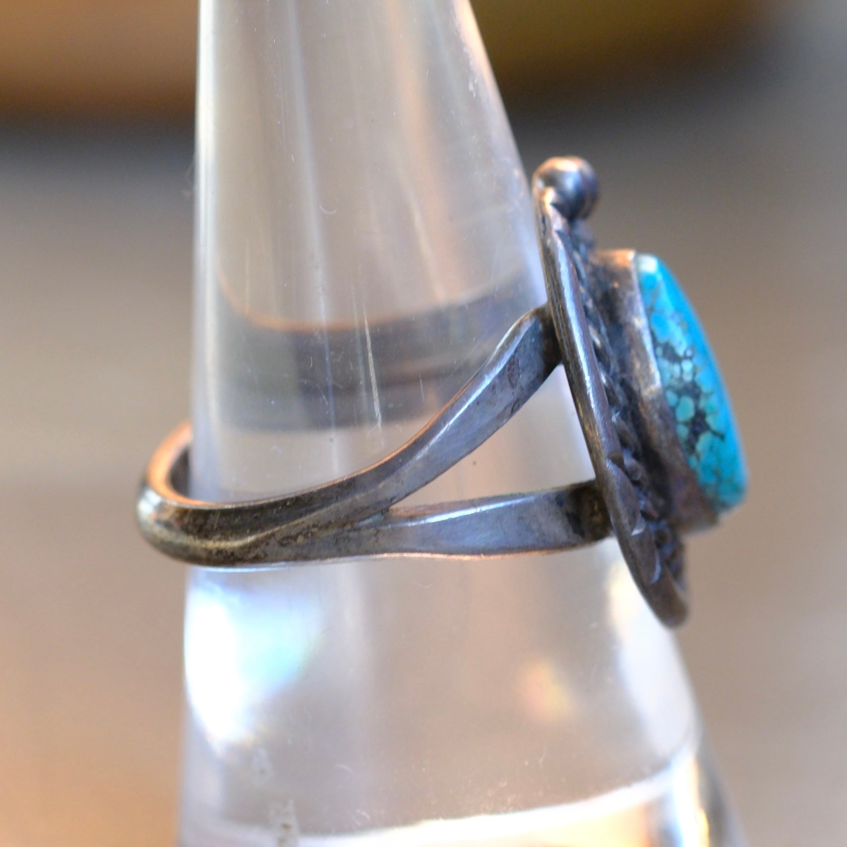 Vintage Sterling Turquoise Roper Ring 8.25