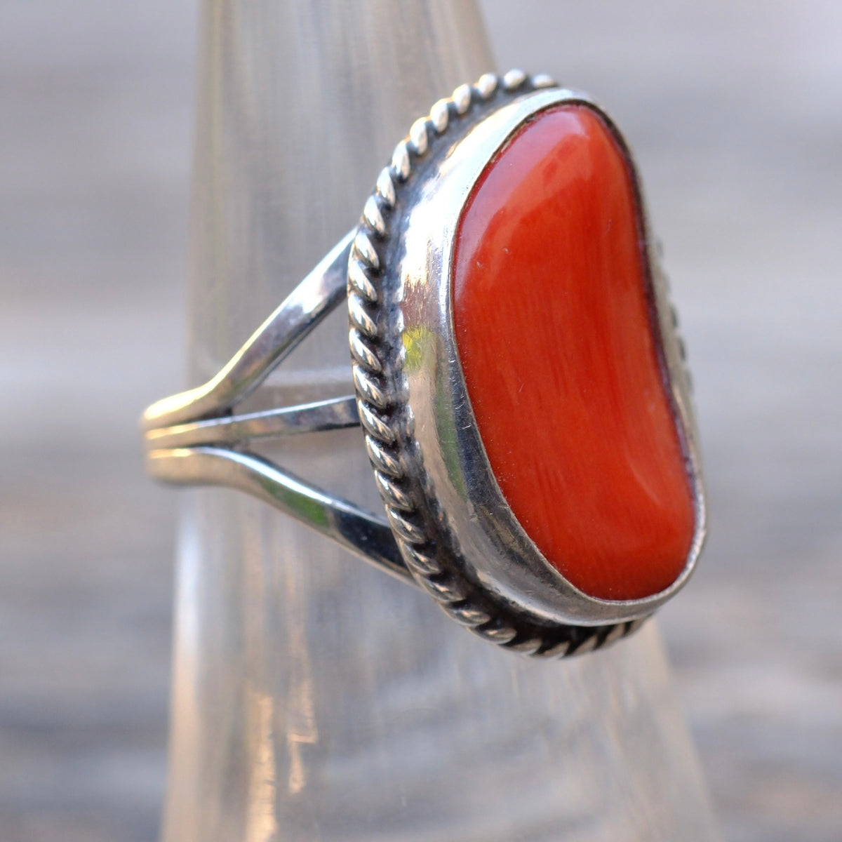 Vintage Sterling Coral Roper Ring 6.5