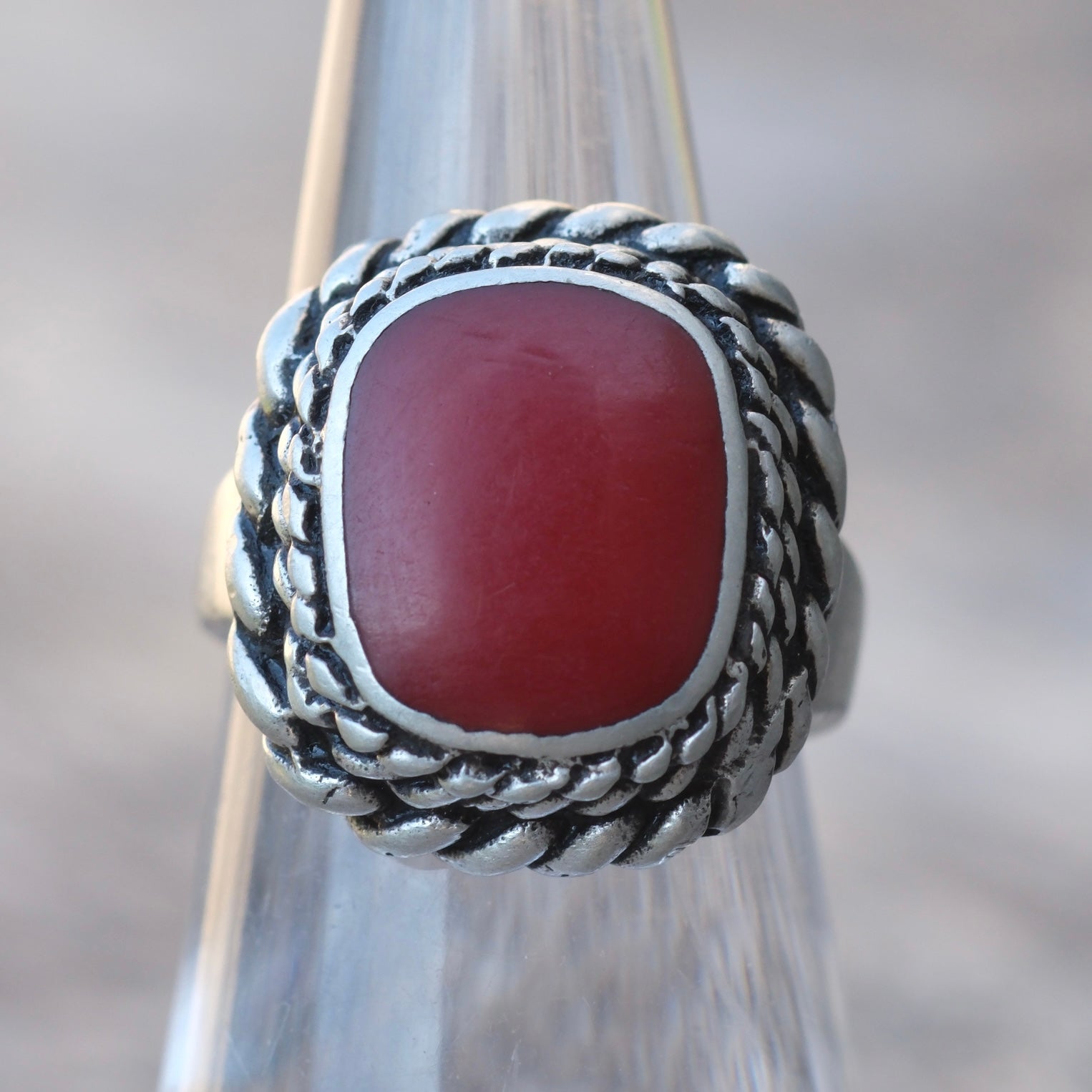 Vintage Sterling Red Enamel Ring 5.5