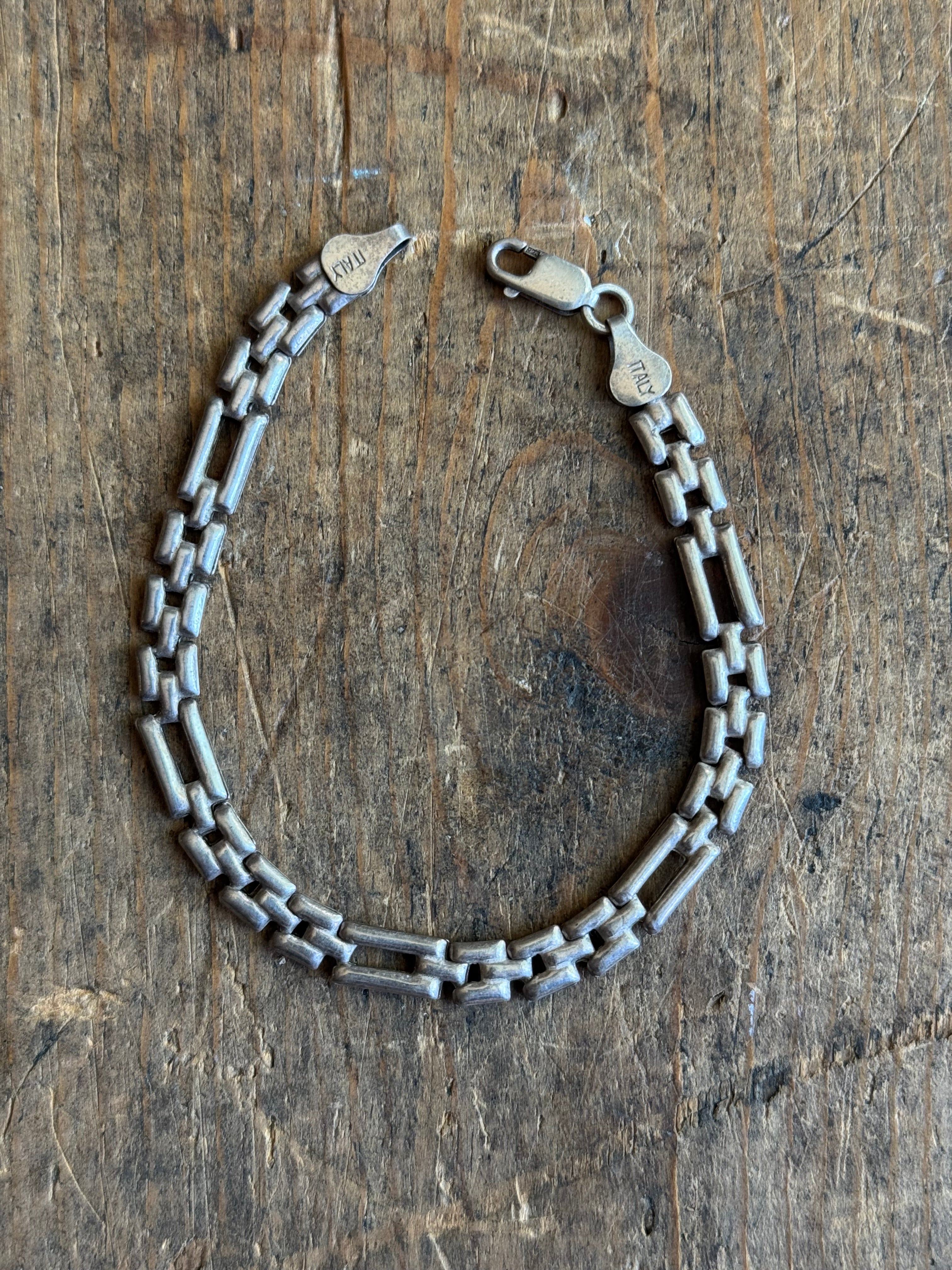 Vintage Sterling Silver Hollow Square Link Chain Bracelet