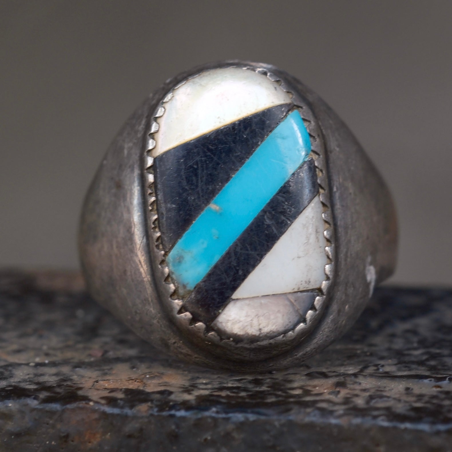 Vintage Sterling Multistone Inlay Ring 10